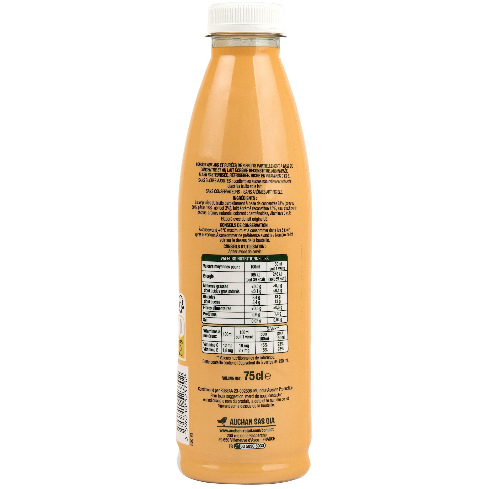 Voir la diapositive 2 : AUCHAN Jus lacté pêche abricot 75cl