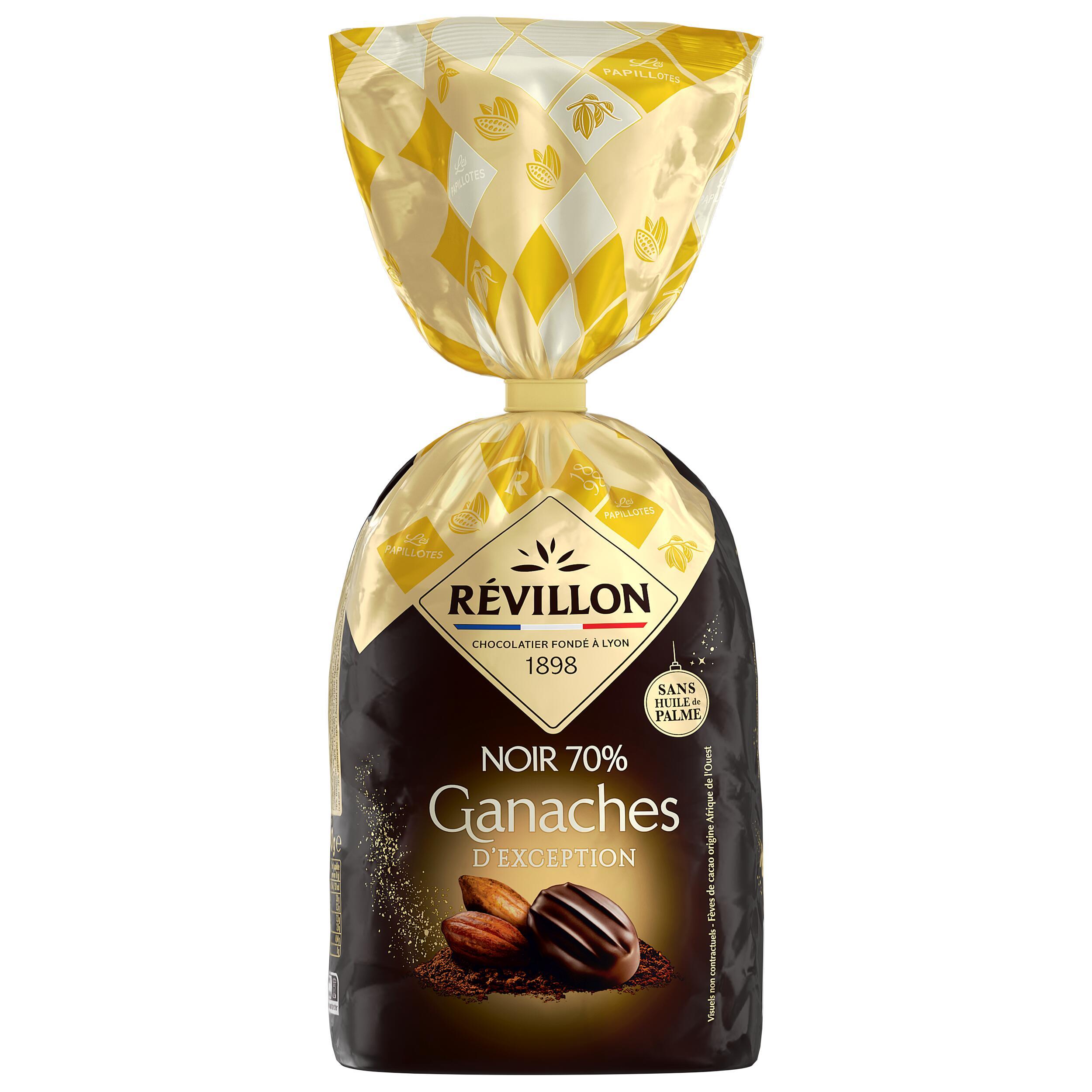 REVILLON CHOCOLATIER Assortiment de ganaches d'exception fourrées au chocolat noir 70% 340g