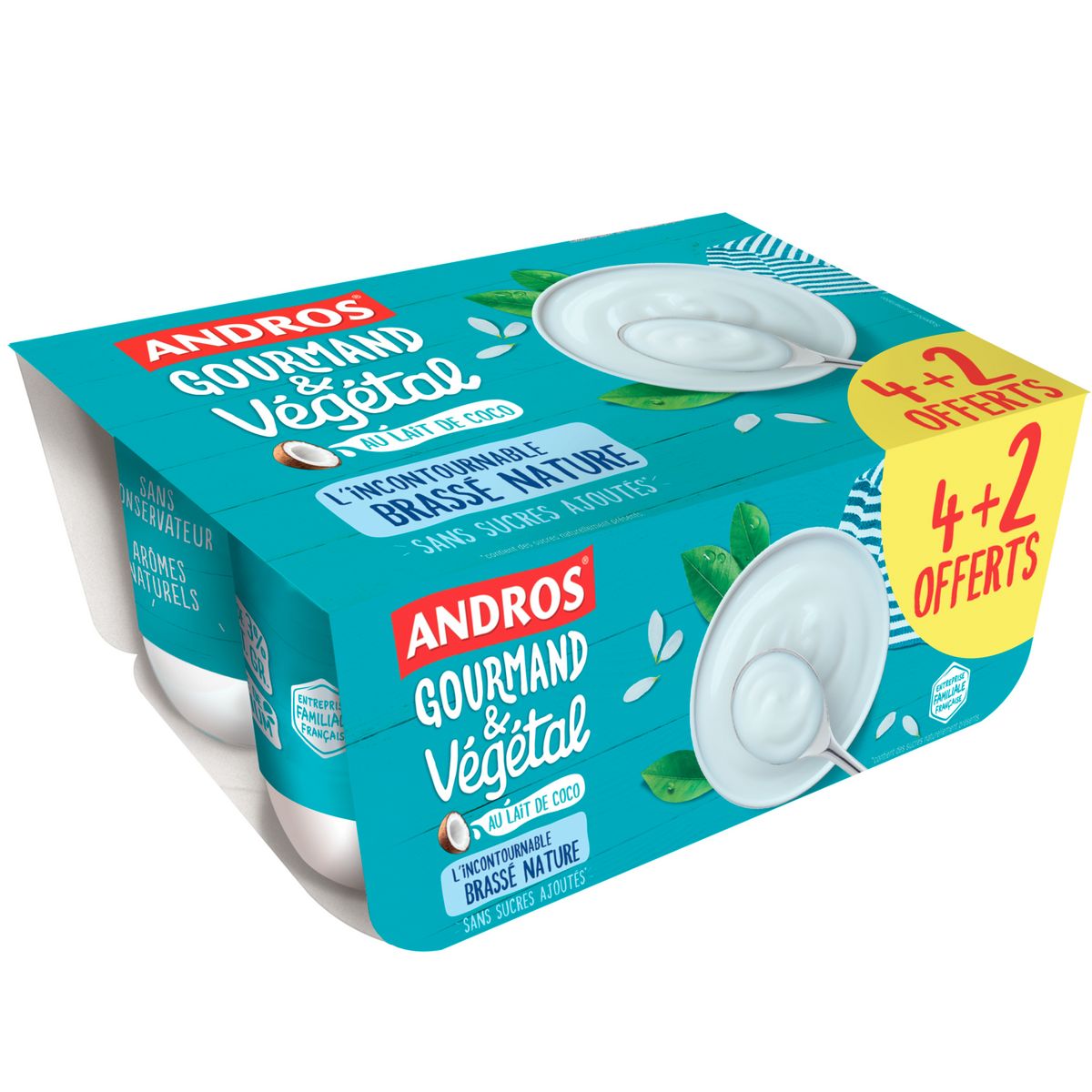 ANDROS Gourmand & Végétal Dessert brassé au lait de coco nature 4+ 2 offerts 6x100g