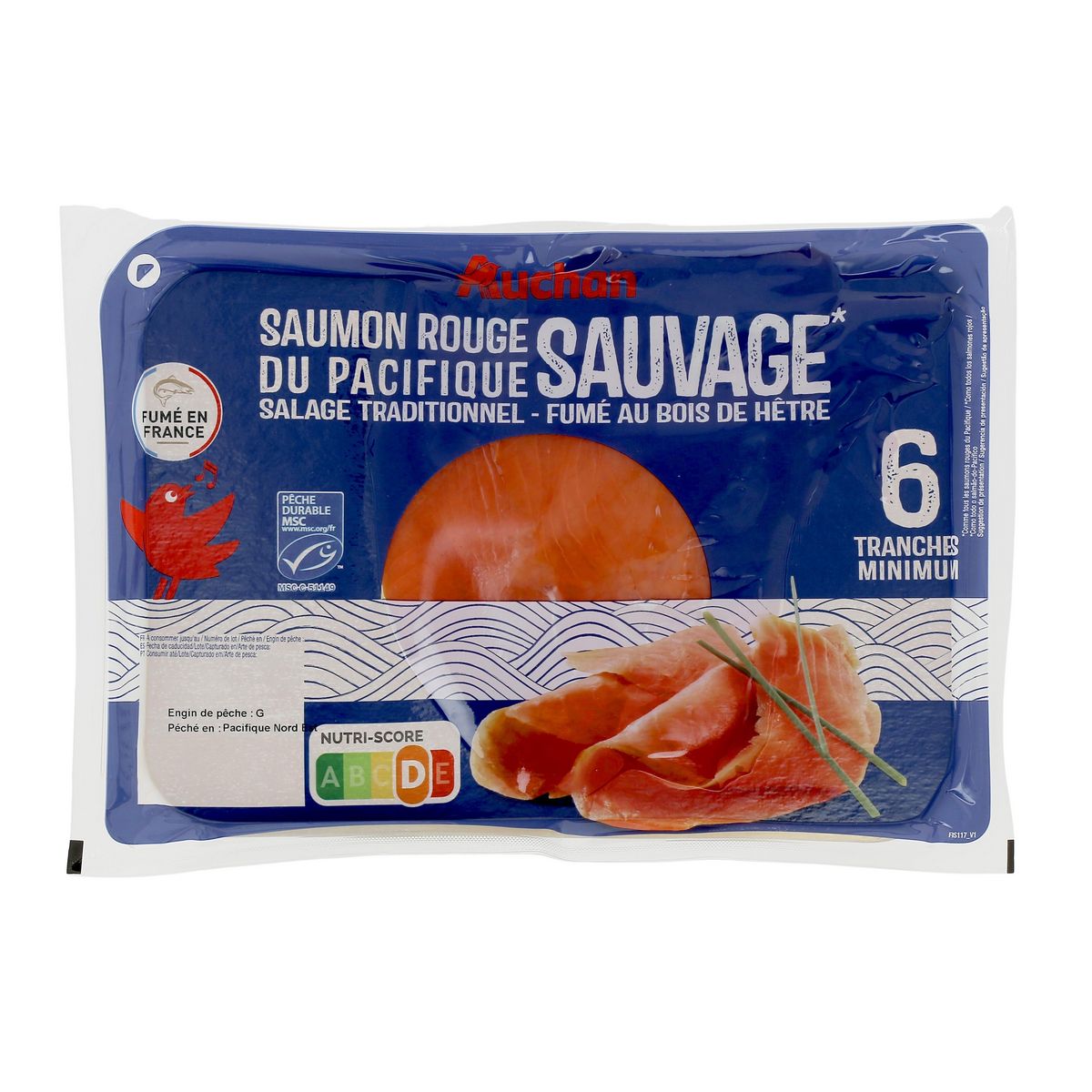 AUCHAN Saumon sauvage rouge du Pacifique fumé MSC 6 tranches 180g