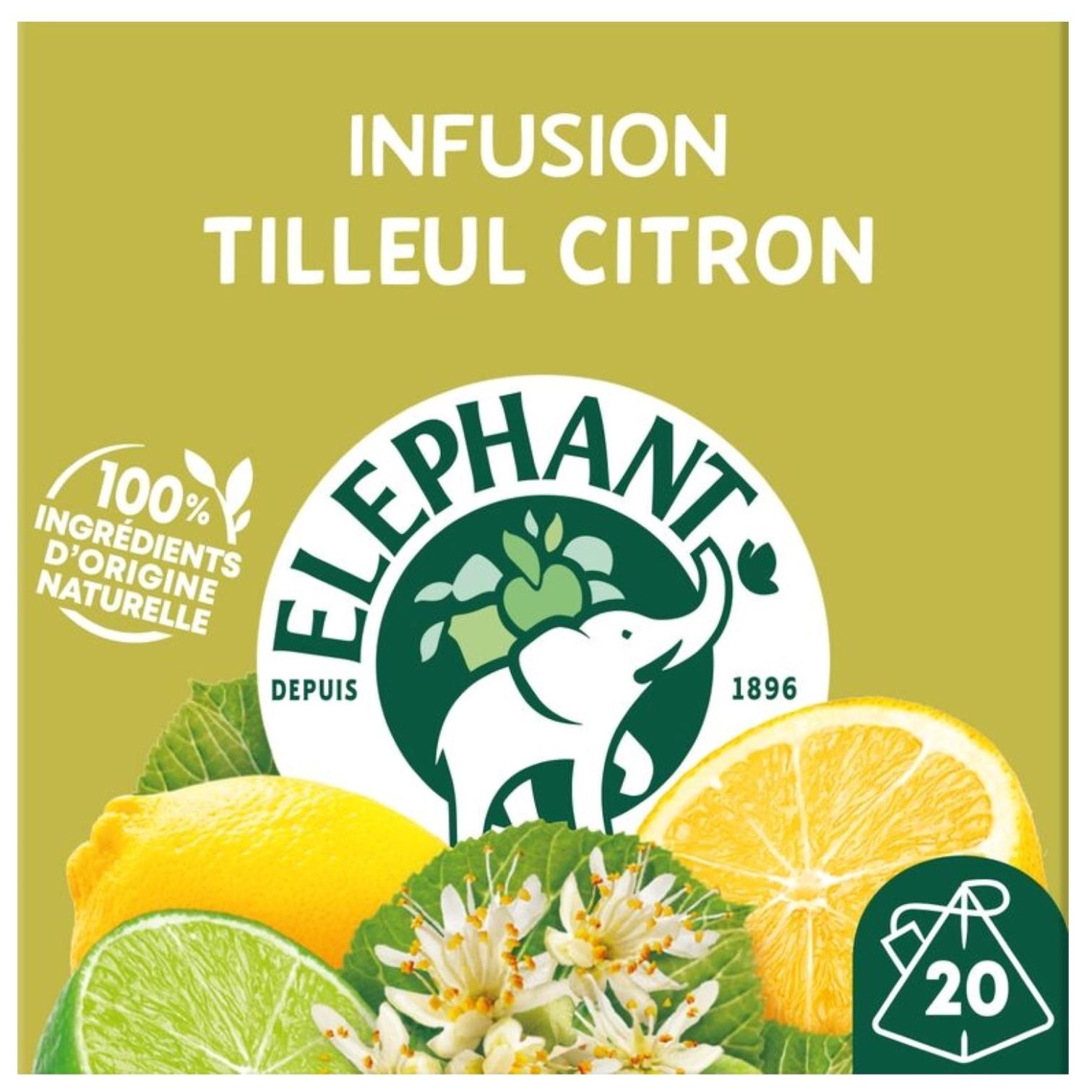 Voir la diapositive 2 : ELEPHANT Infusion Tilleul Citron note de citron vert 20 sachets 28g