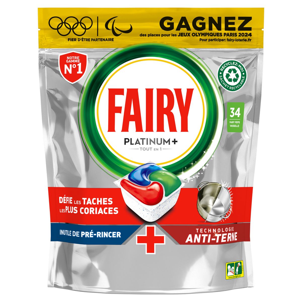 FAIRY Capsules lave-vaisselles platinium tout en 1 34 capsules