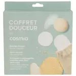 COSMIA Coffret douceur soins beauté 1 éponge + 1 gant de soin + 6 disques à démaquiller 3 pièces