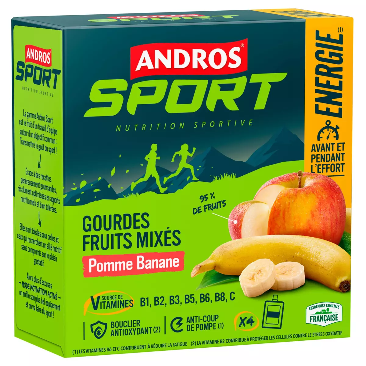 ANDROS Sport gourdes pomme banane 4 gourdes 4x90g