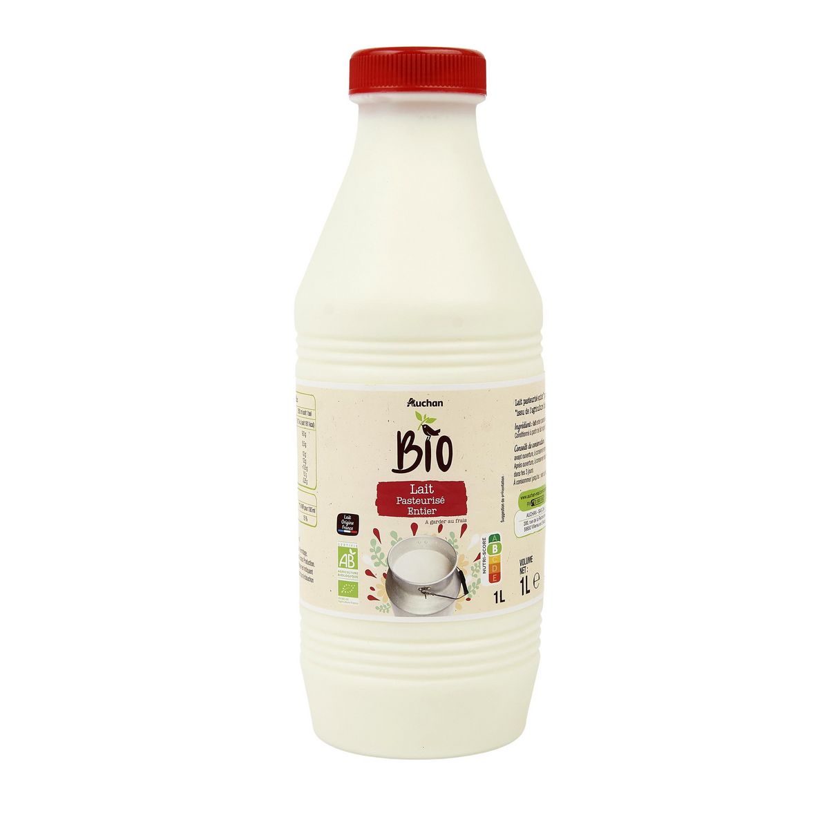 AUCHAN BIO Lait entier pasteurisé bio 1l