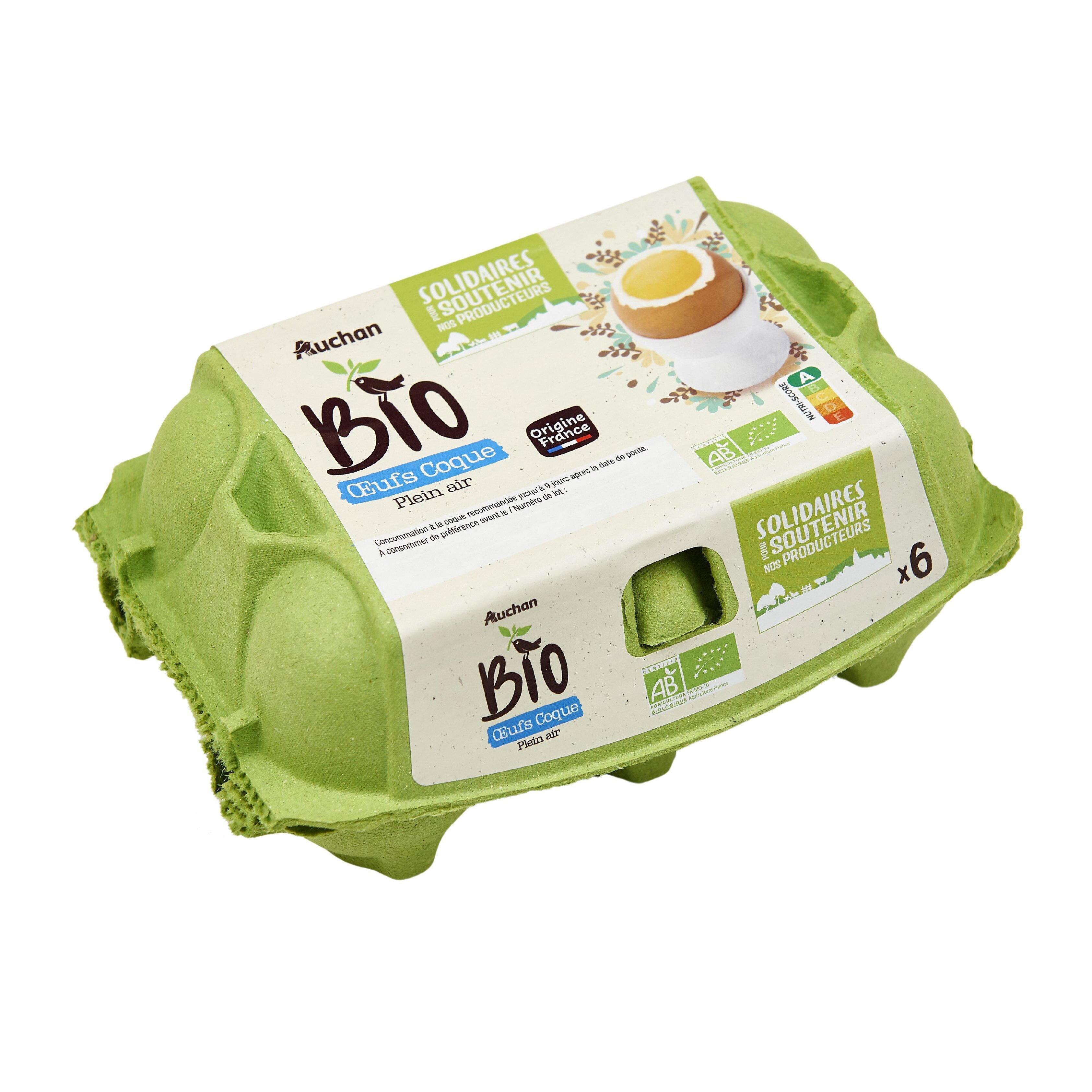 Voir la diapositive 2 : AUCHAN BIO CULTIVONS LE BON Oeufs de poules élevées en plein air 6 pièces