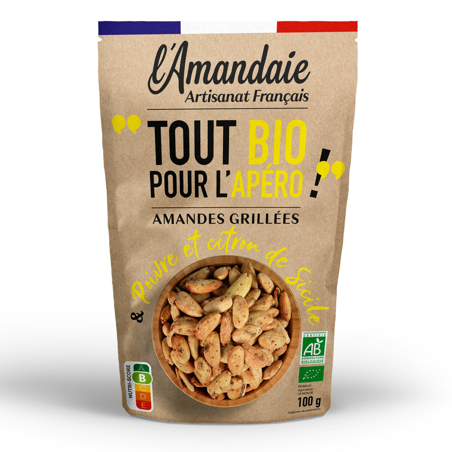 L'AMANDAIE Amandes grillées bio poivre et citron de Sicile 100g