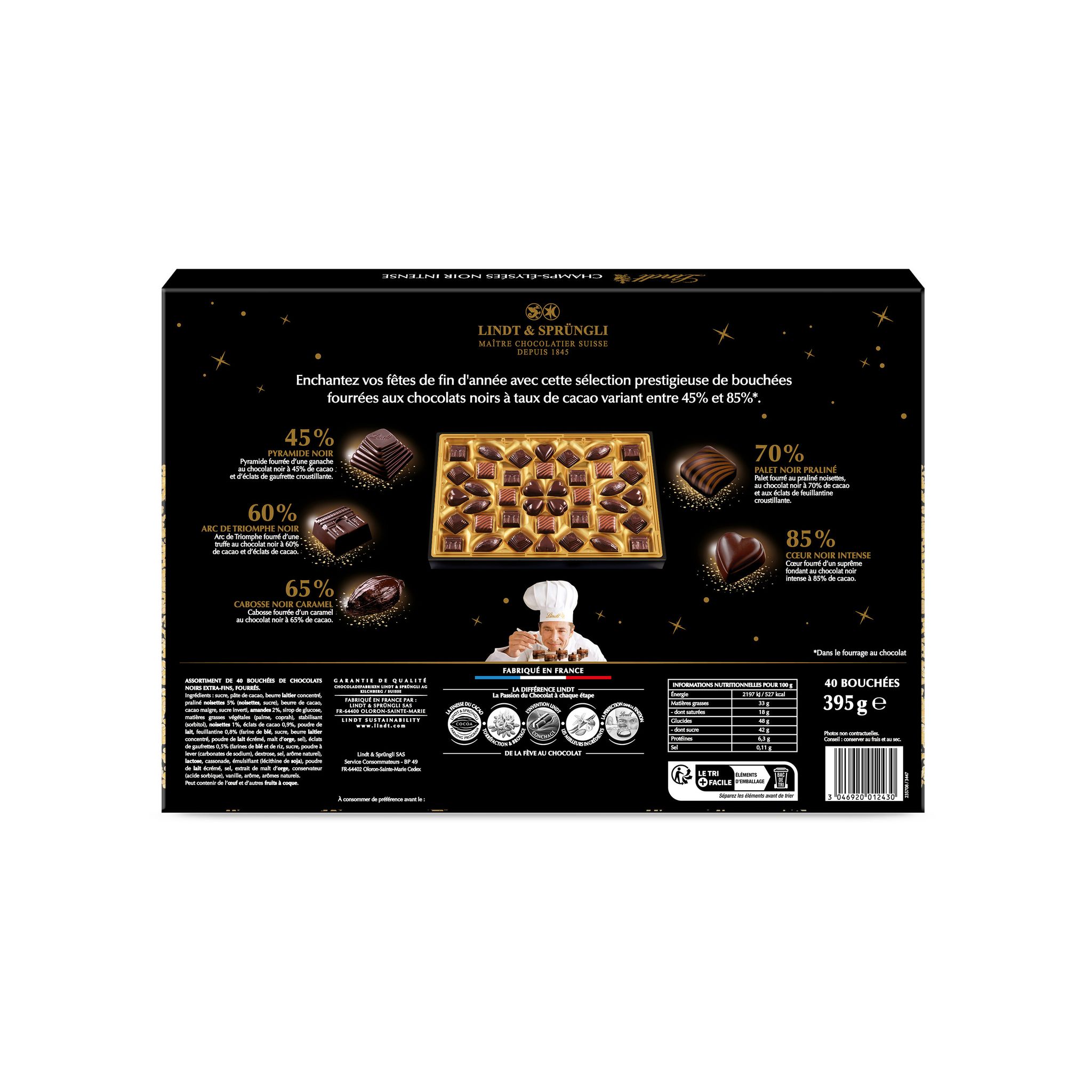 Voir la diapositive 2 : LINDT Champs-Elysées boîte assortiment de bouchées au chocolat noir intense 40 pièces 395g