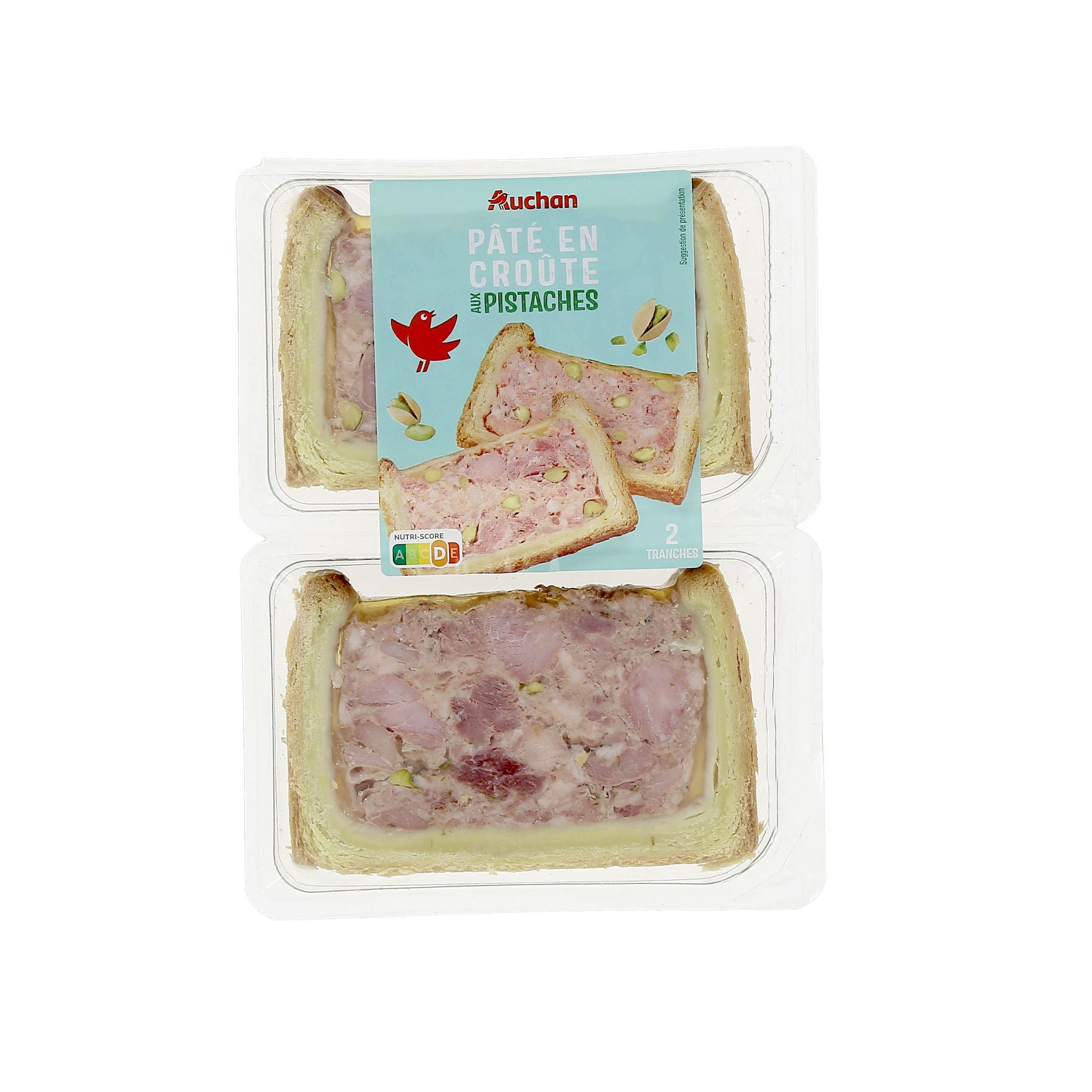 Voir la diapositive 2 : AUCHAN Pâté en croûte aux pistaches 2 tranches 200g