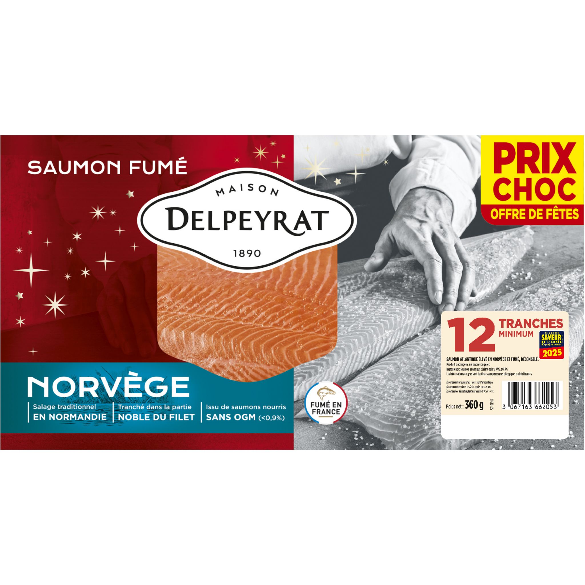 Voir la diapositive 2 : DELPEYRAT Saumon fumé de Norvège 12 tranches 360g