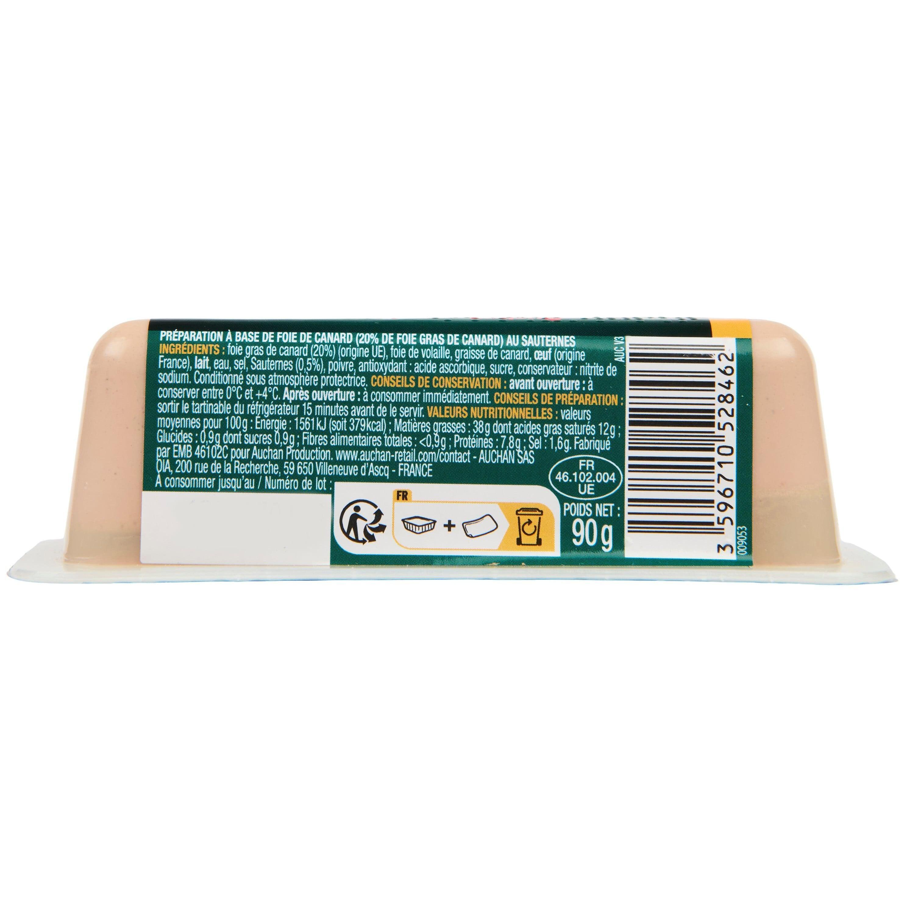 Voir la diapositive 3 : AUCHAN Tartinable de foie de canard Sauternes 20% 2-4 parts 90g