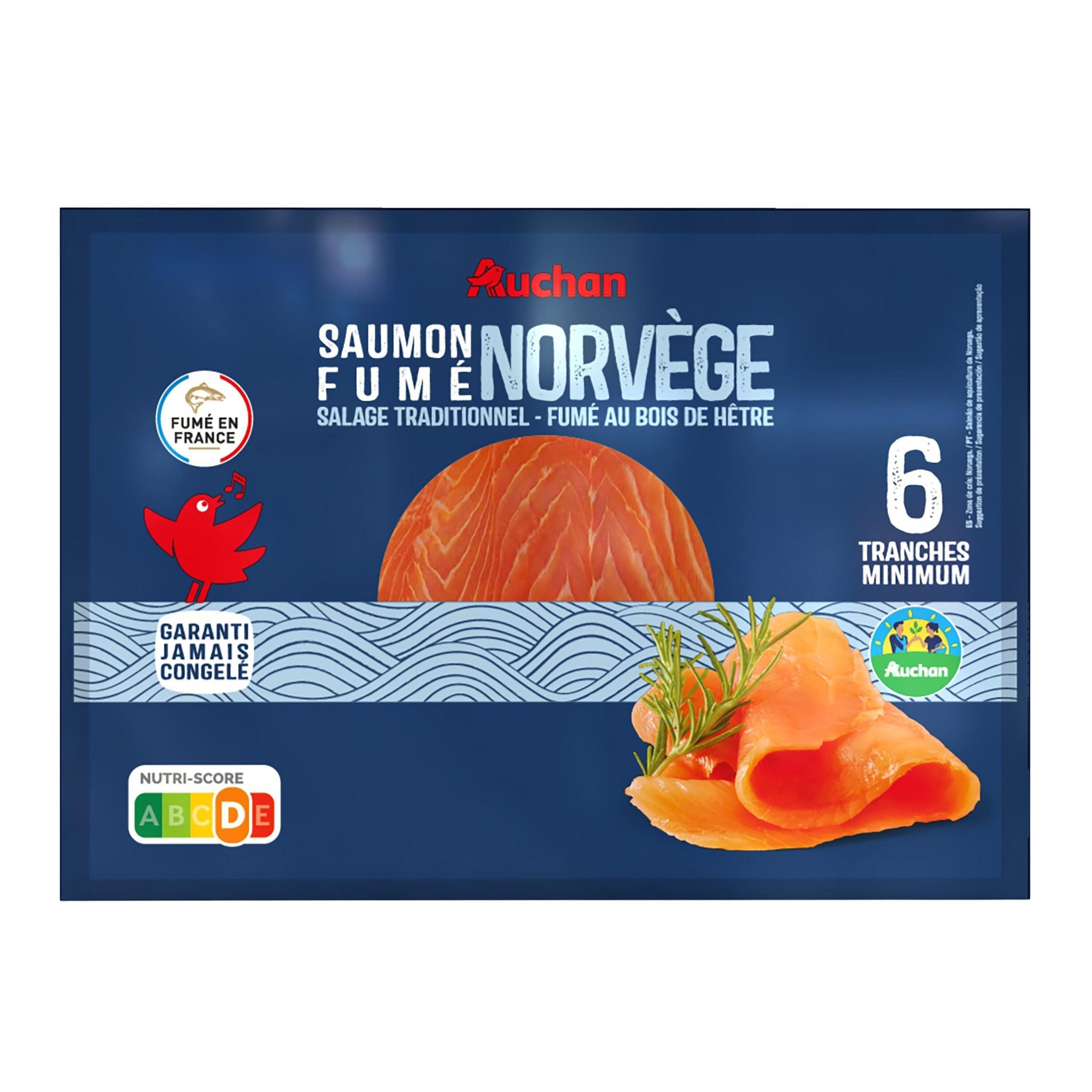 Voir la diapositive 2 : AUCHAN CULTIVONS LE BON Saumon fumé de Norvège 6 tranches 195g