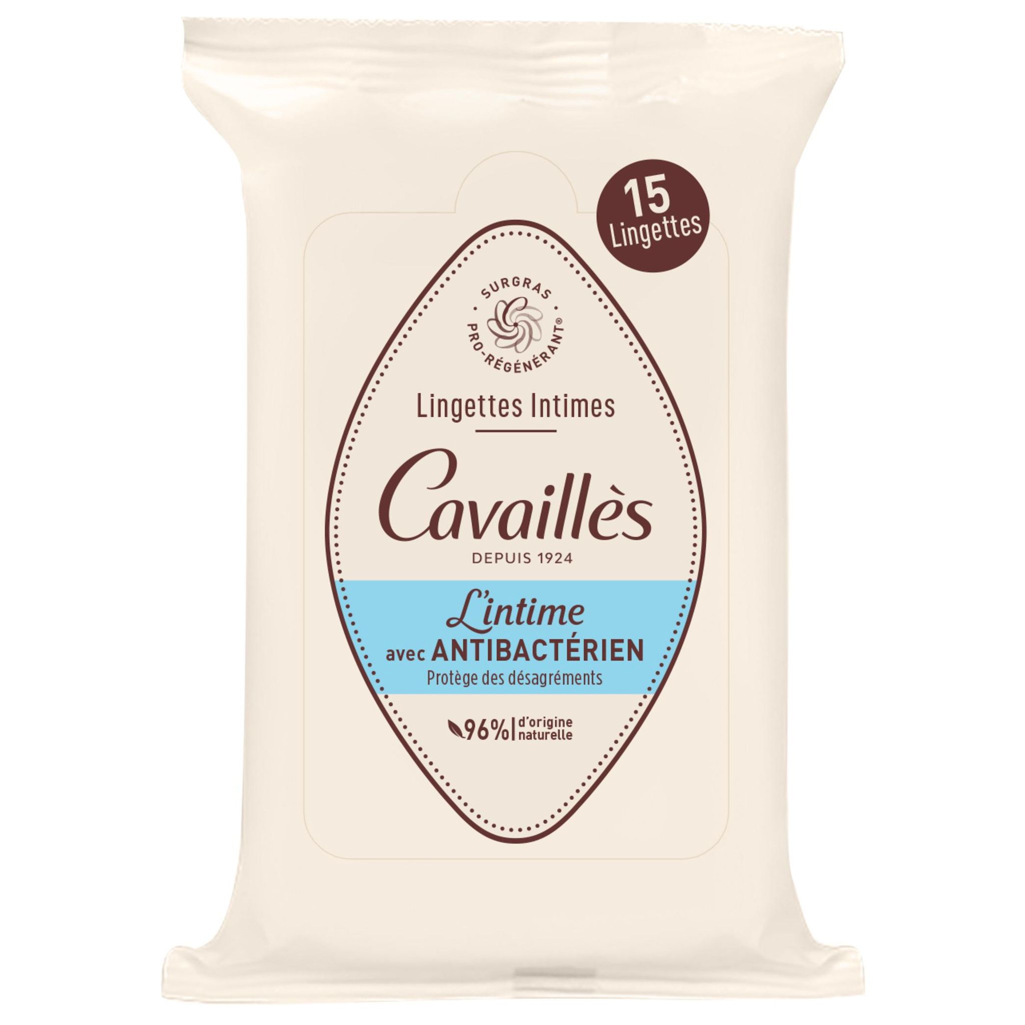 ROGE CAVAILLES Lingettes intimes avec antibactérien 15 lingettes