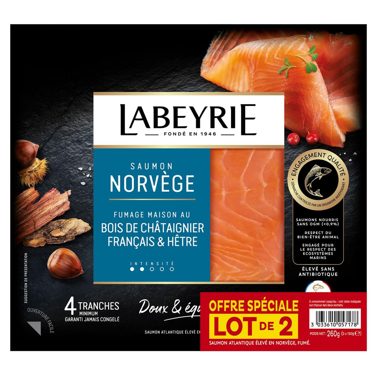LABEYRIE Saumon fumé de Norvège 8 tranches 2x130g