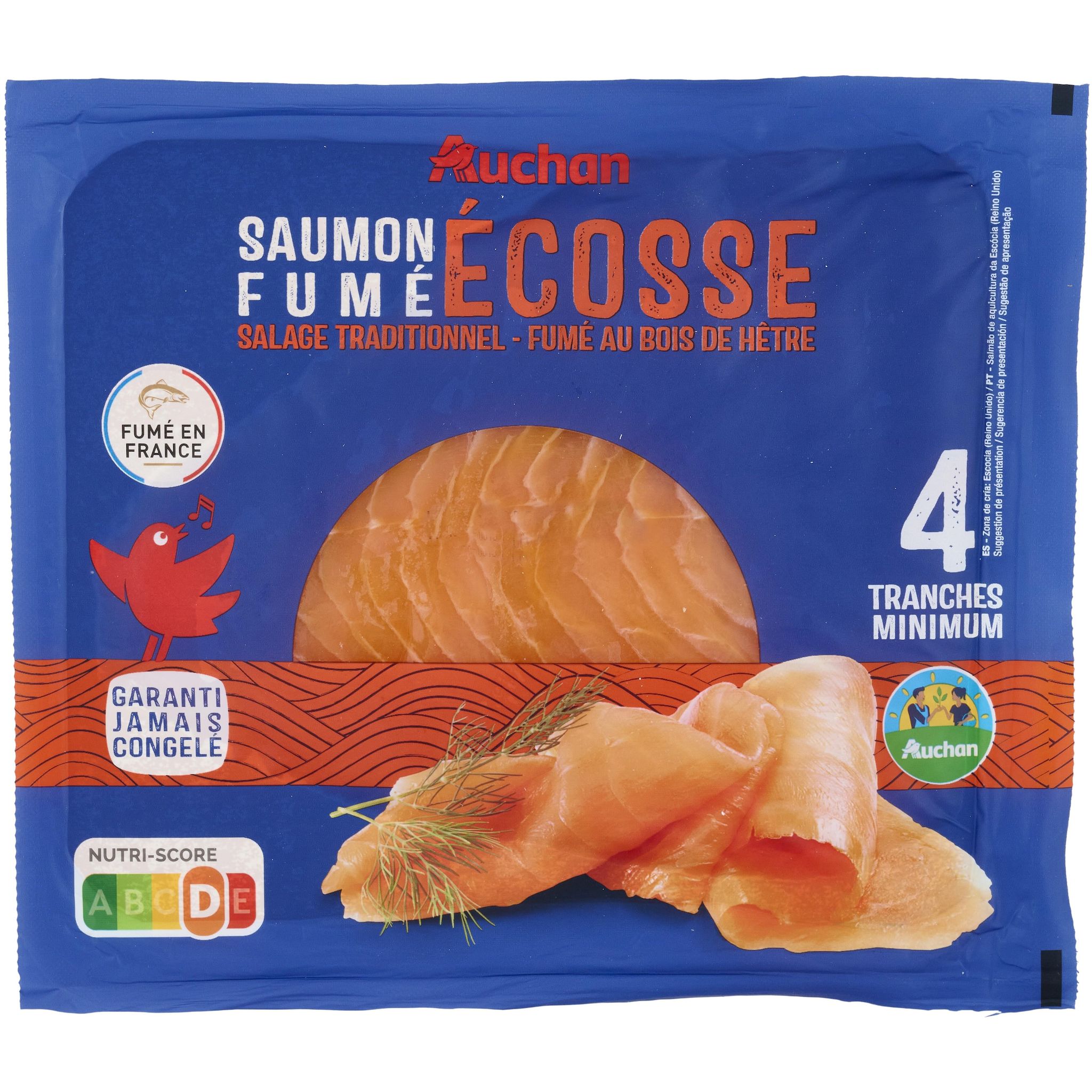 AUCHAN Saumon fumé d'Écosse 4 tranches 130g