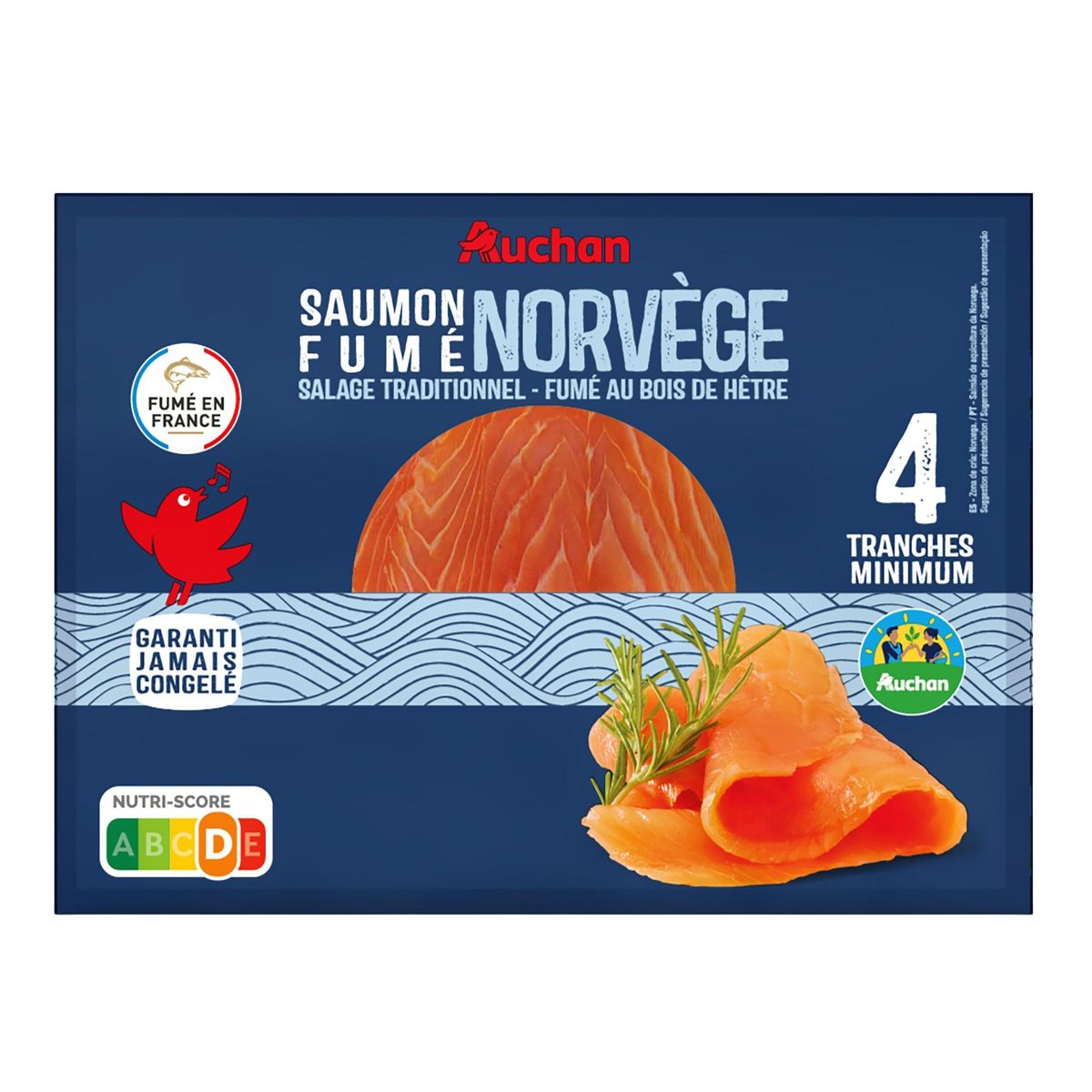 AUCHAN CULTIVONS LE BON Saumon fumé de Norvège 4 tranches 130g