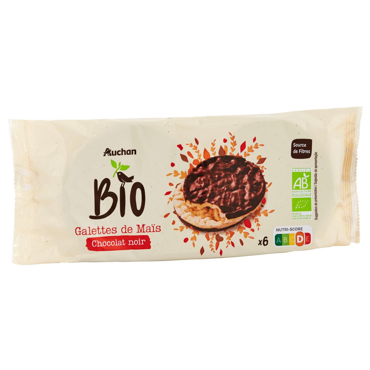 AUCHAN BIO Galettes de maïs au chocolat noir 6 pièces 100g