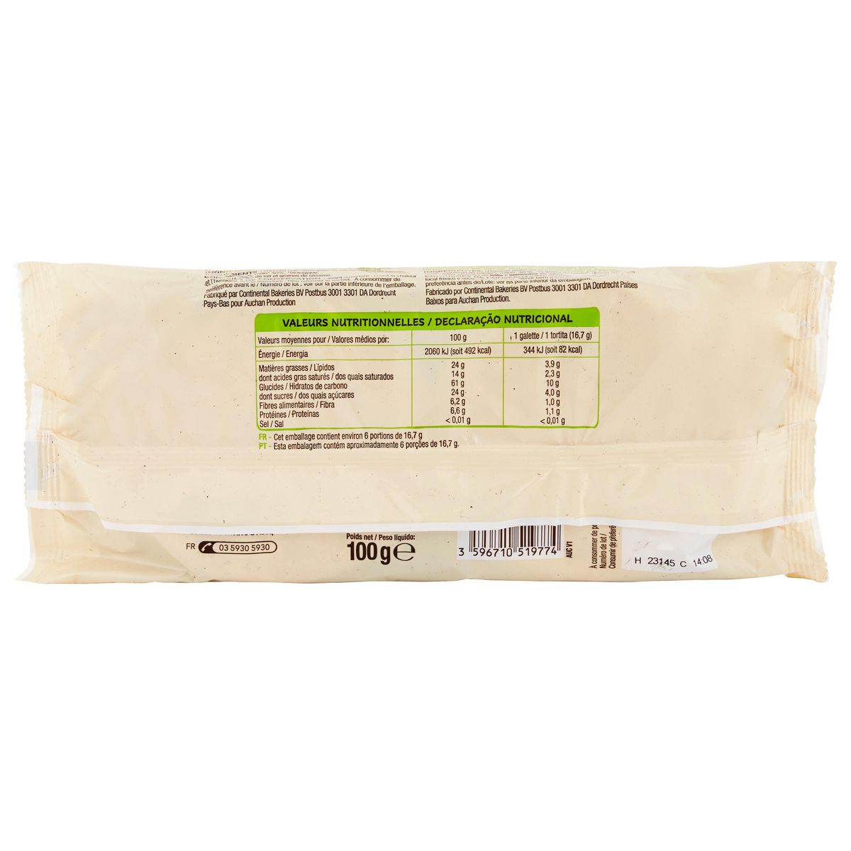 AUCHAN BIO Galettes de maïs au chocolat noir 6 pièces 100g