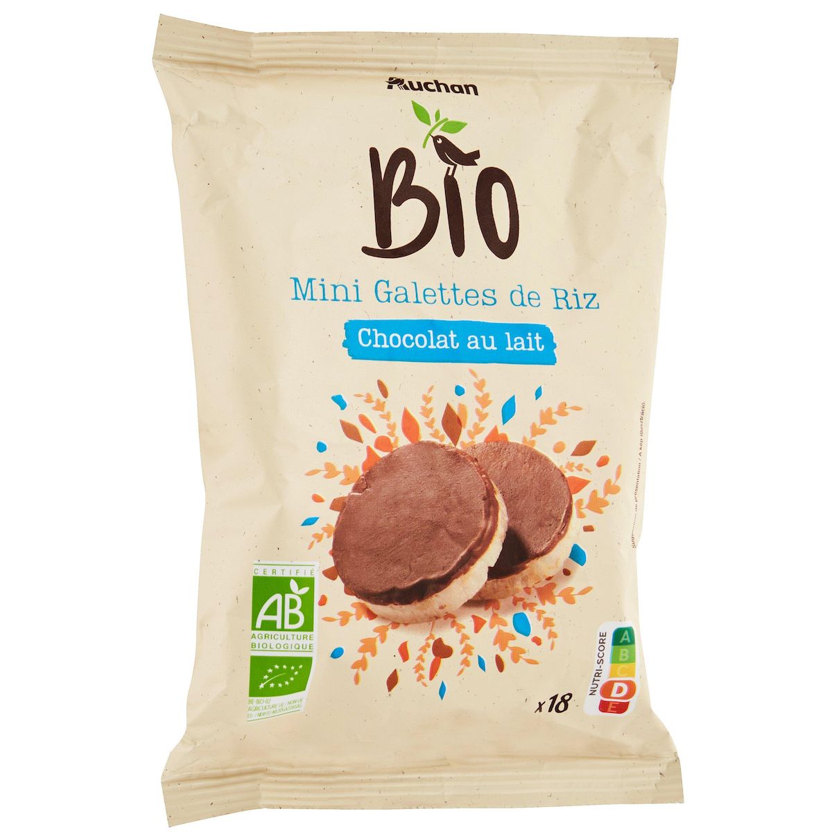 AUCHAN BIO Mini galettes de riz au chocolat au lait 18 galettes 60g