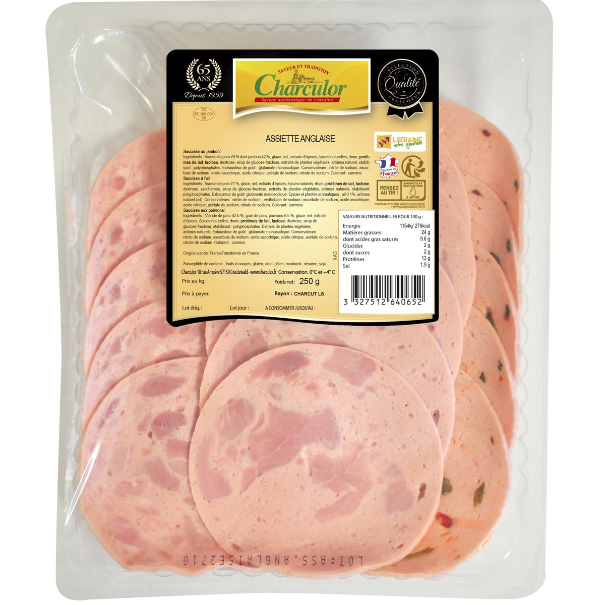 CHARCULOR Assiette anglaise de charcuterie en tranches 250g