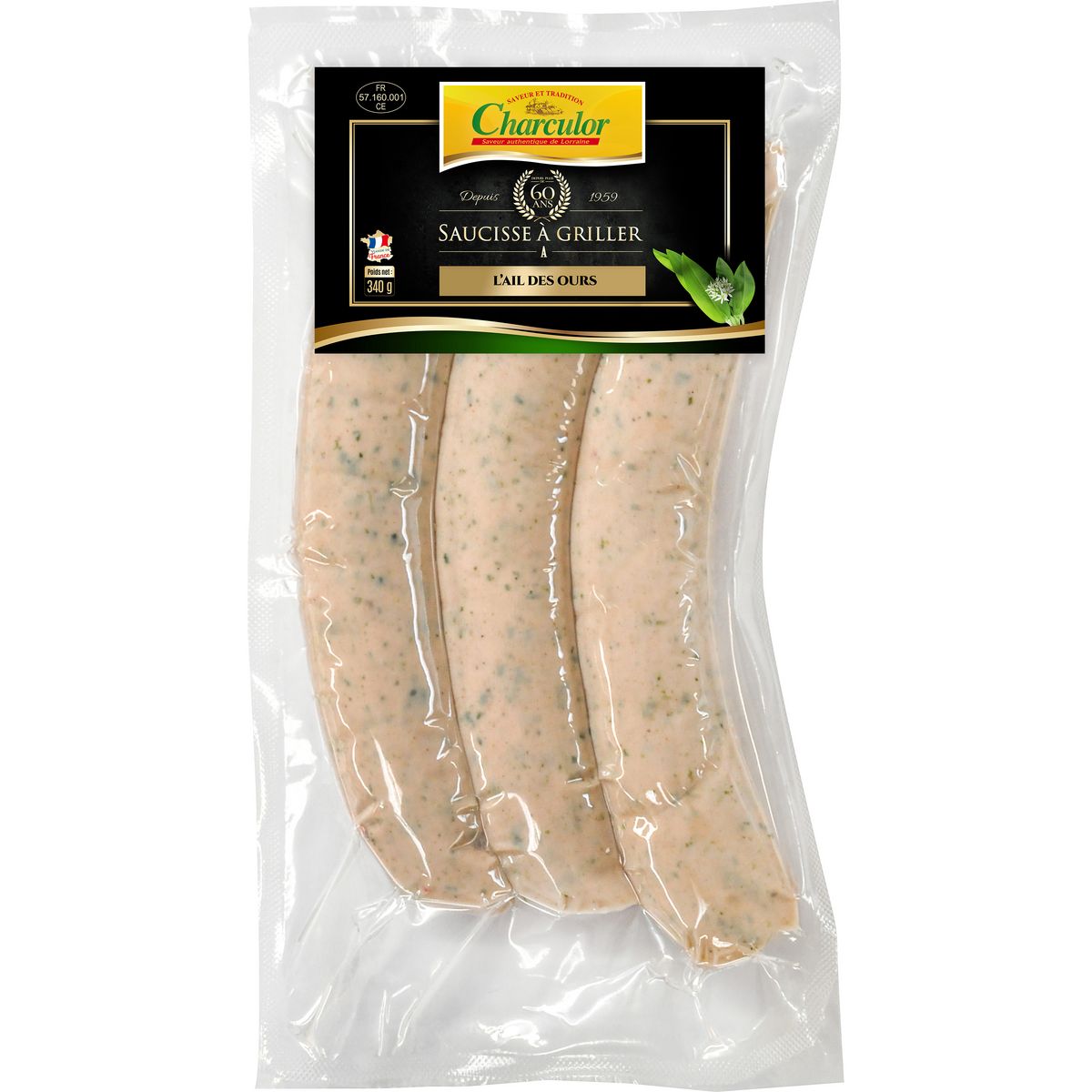 CHARCULOR Saucisse à griller à l'ail des ours 3 pièces 340g