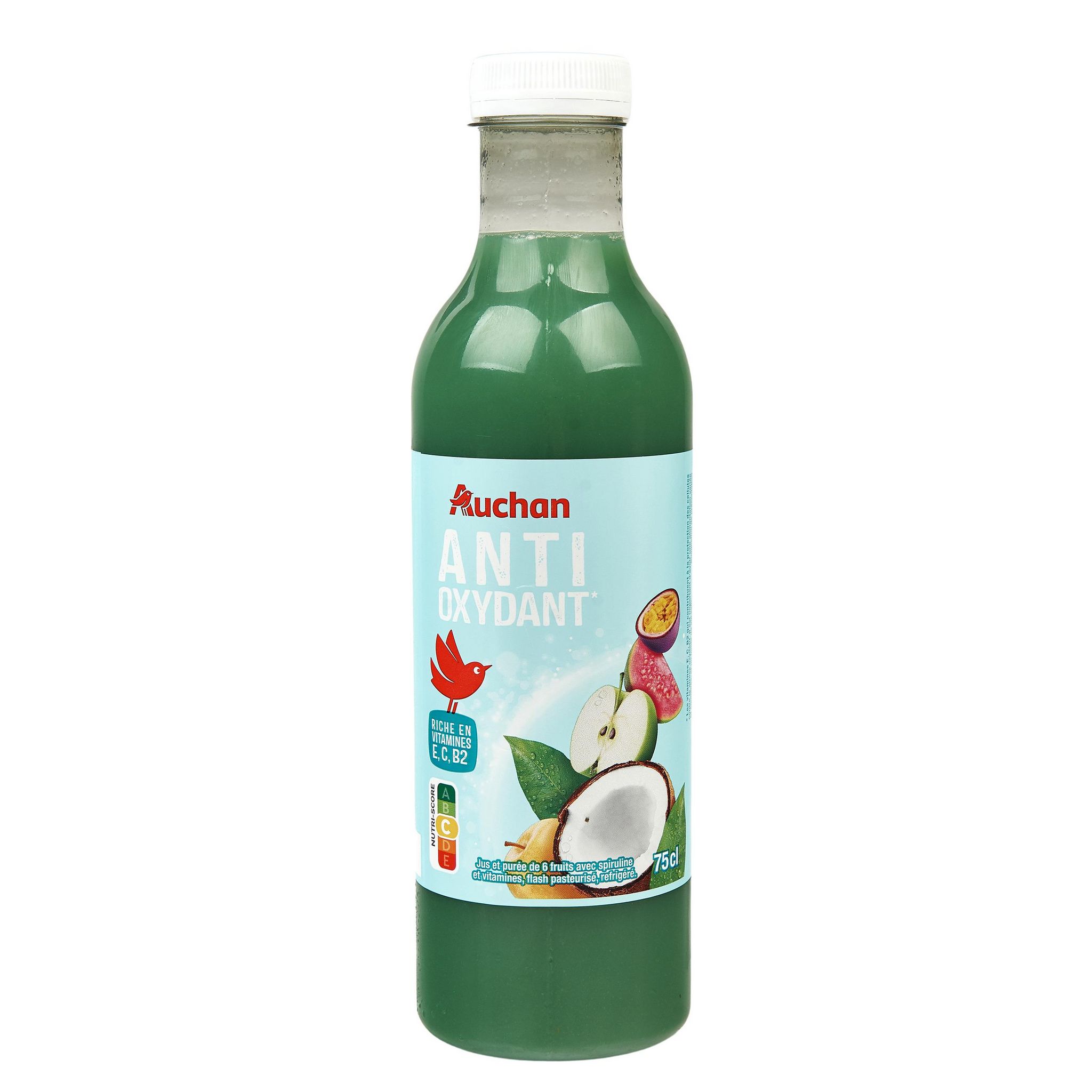 Voir la diapositive 2 : AUCHAN Jus et purée de 6 fruits antioxydant 75cl