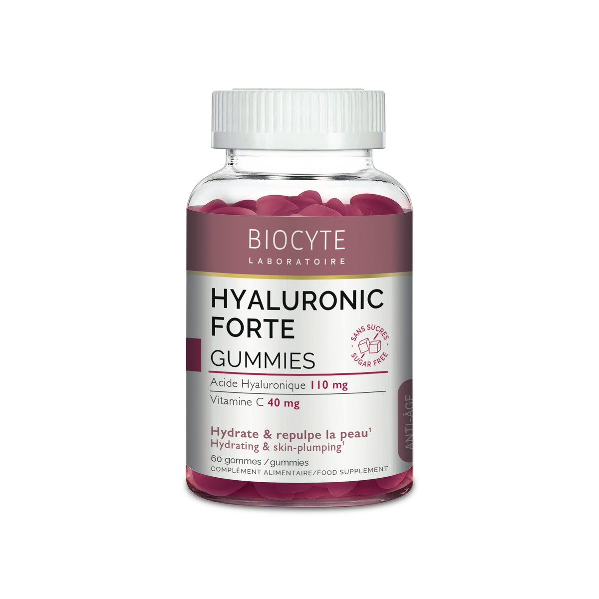 BIOCYTE Hyaluronic forte gummies acide hyaluronique et vitamine C 60 gummies