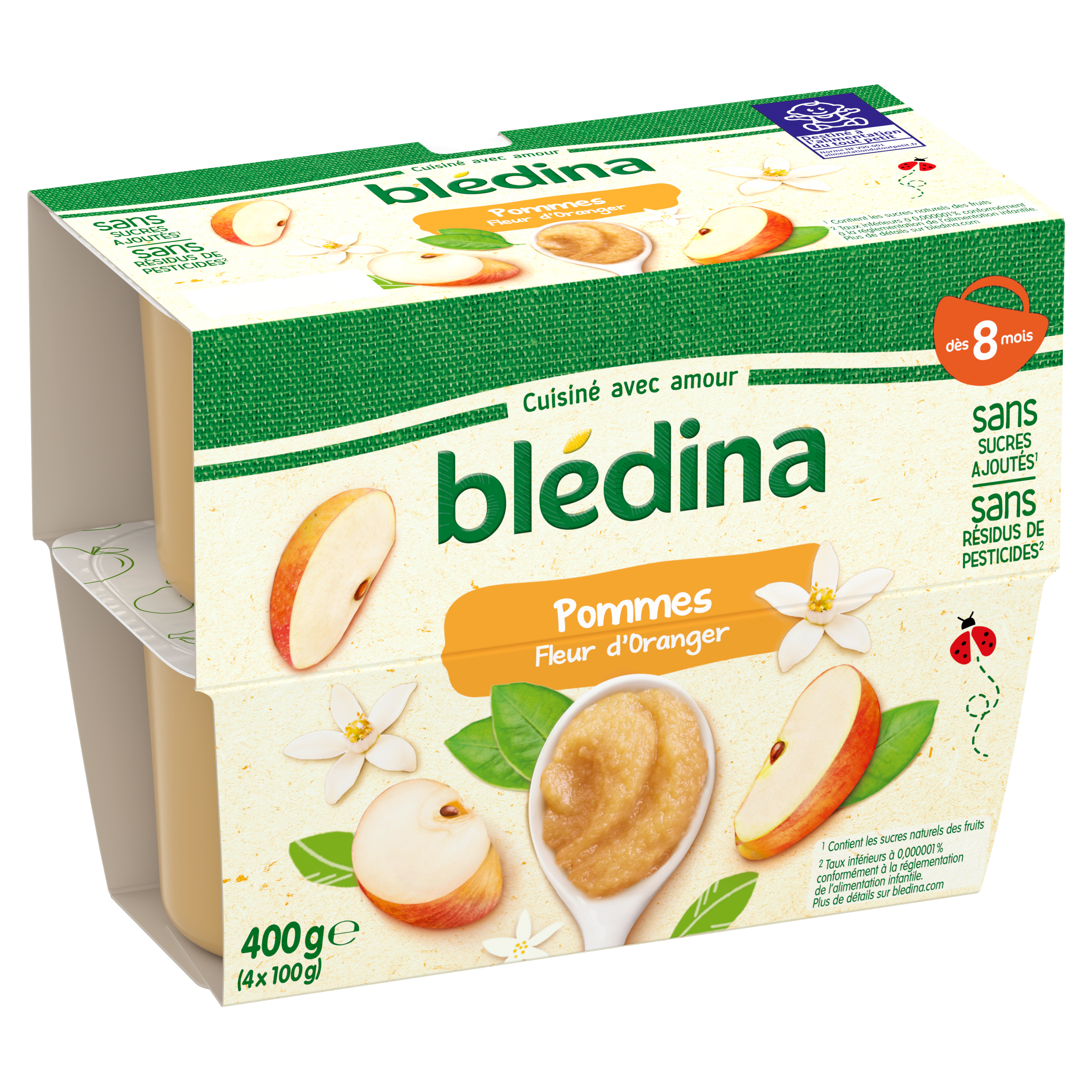 Voir la diapositive 2 : BLEDINA Petit pot dessert pommes fleur d'oranger dès 8 mois 4x100g