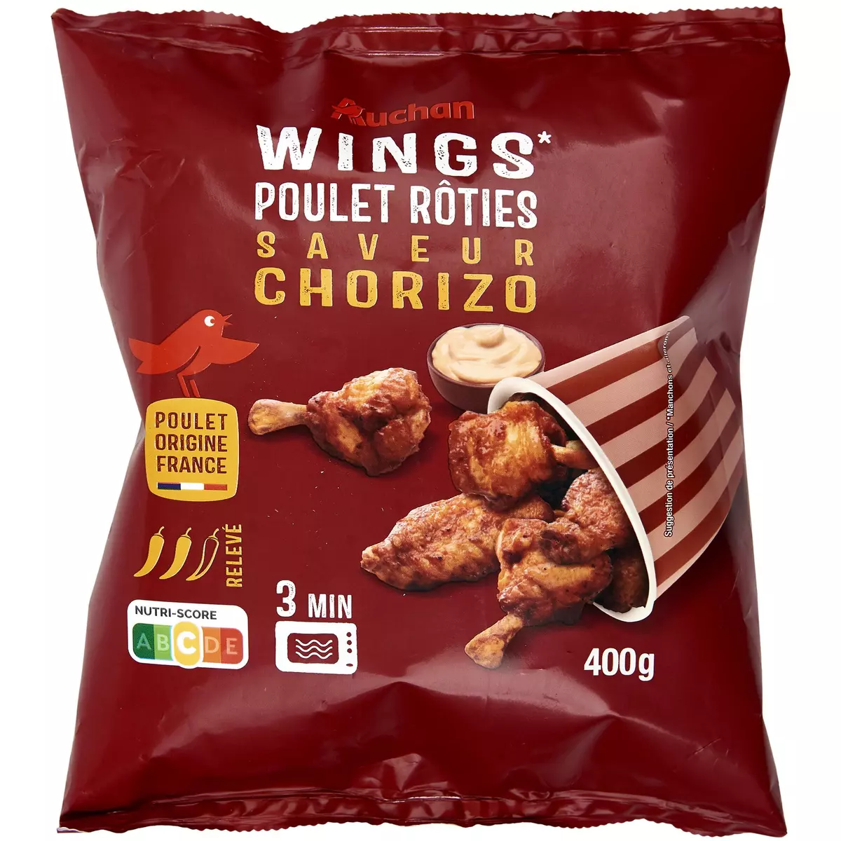 AUCHAN Wings de poulet rôties saveur chorizo 400g