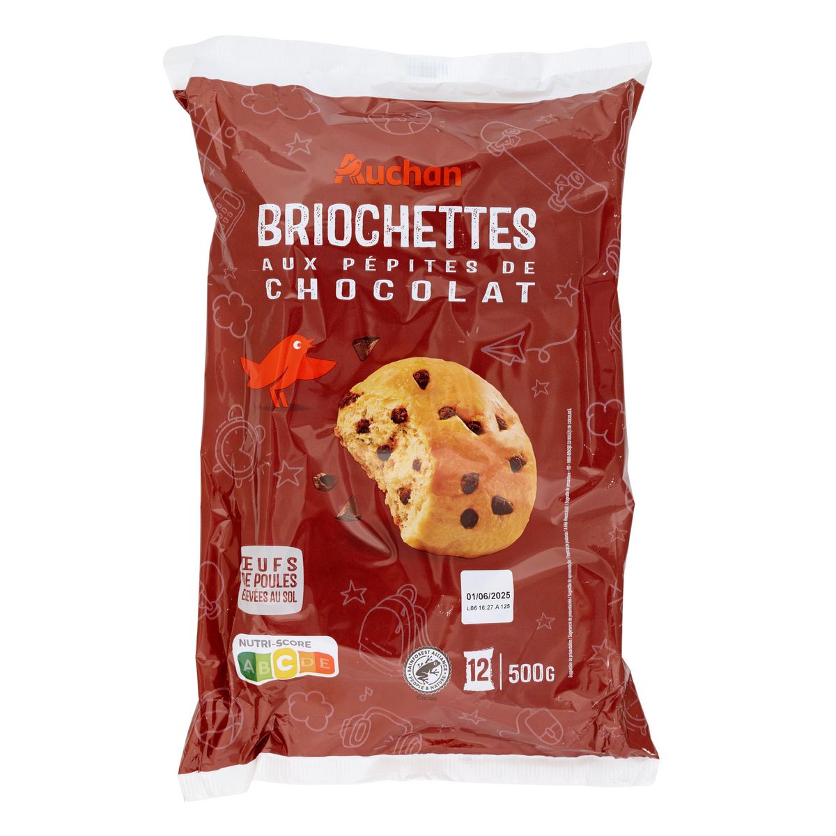 AUCHAN Briochettes aux pépites de chocolat noir sachets individuels 12 briochettes 500g