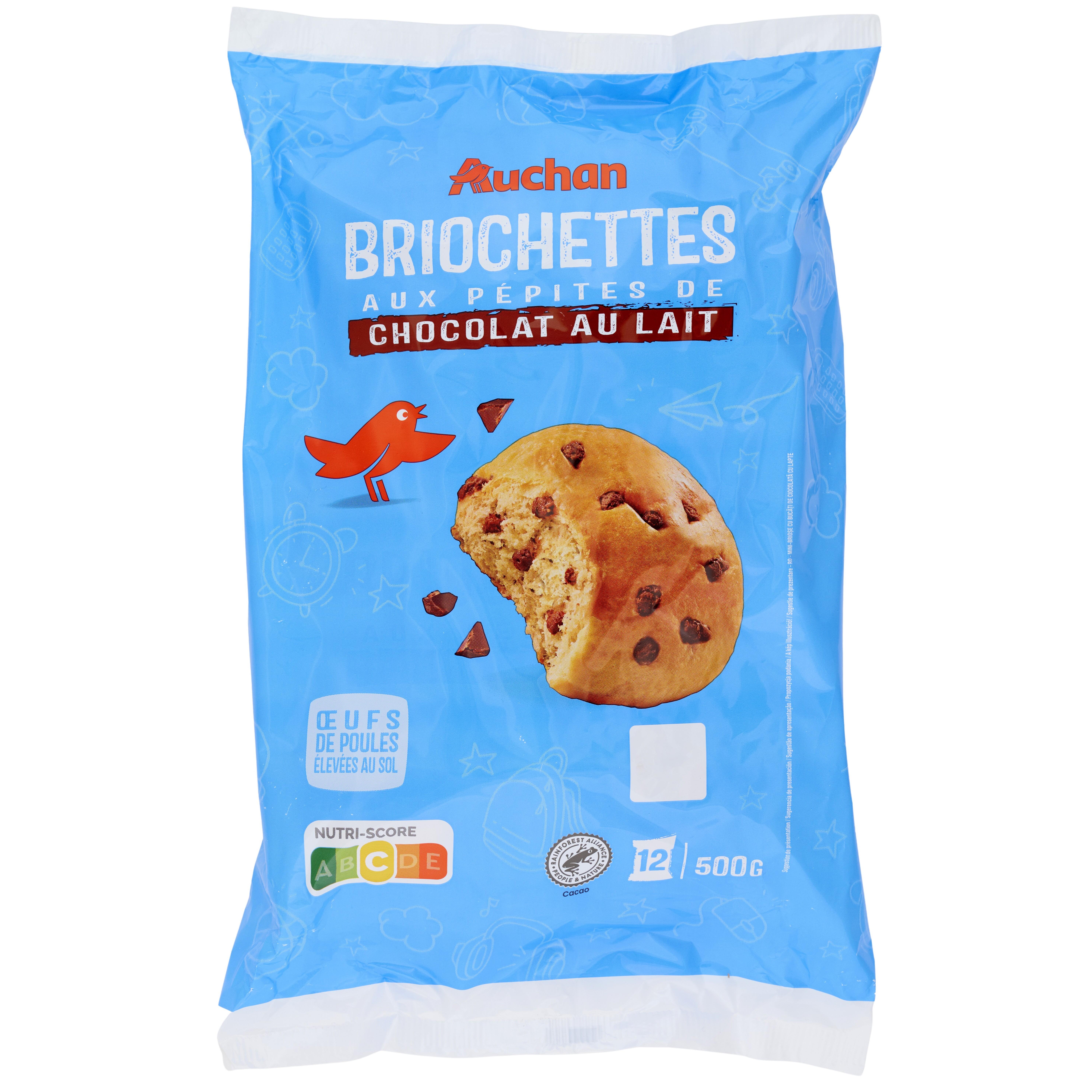 Voir la diapositive 3 : AUCHAN Briochettes aux pépites de chocolat au lait 12 sachets 500g