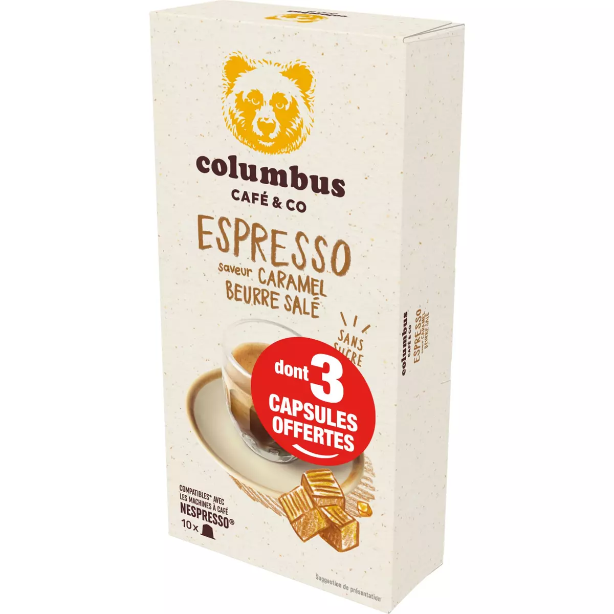 COLUMBUS Capes de café Espresso saveur caramel beurre salé compatibles Nespresso 7 capsules + 3 offertes 53g
