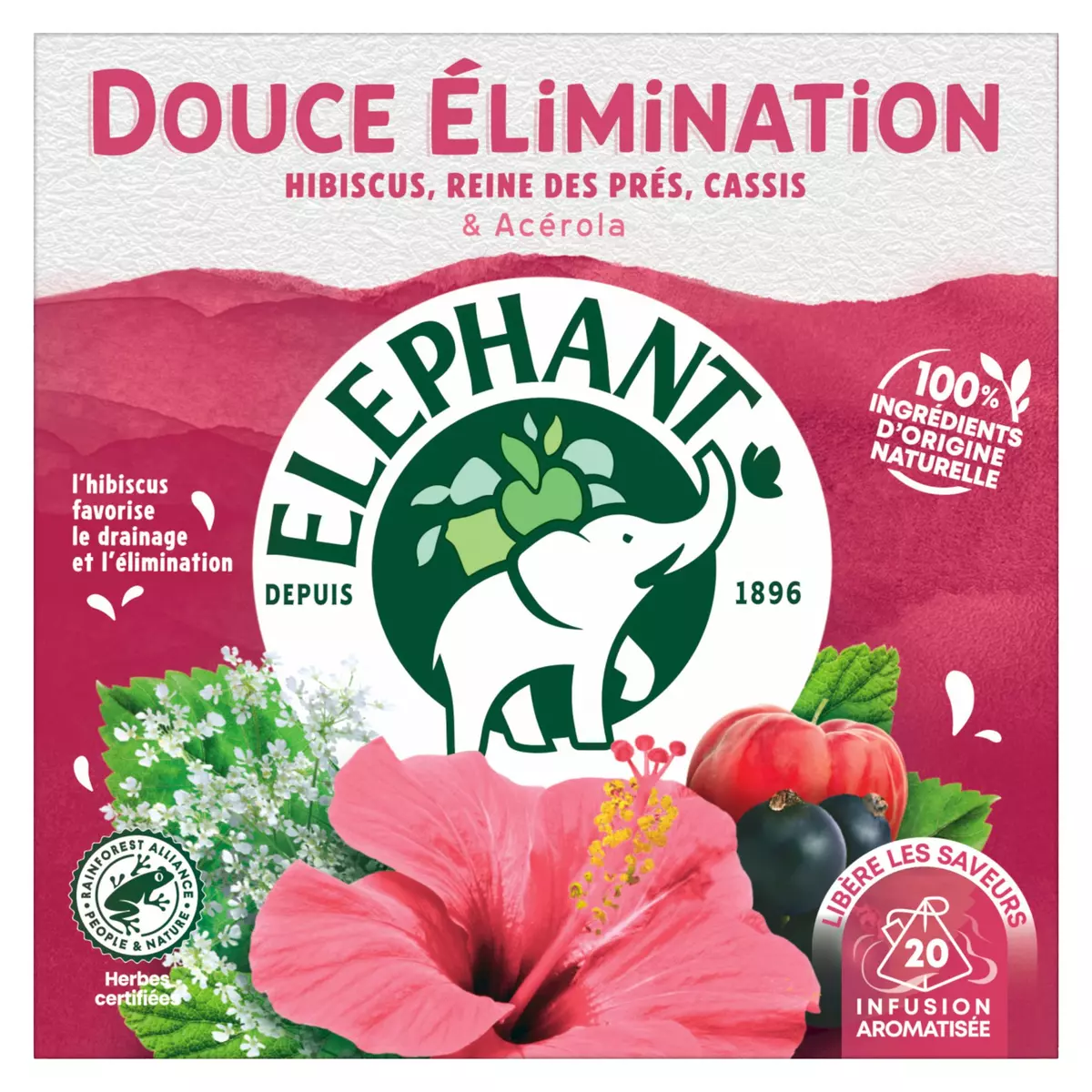 ELEPHANT Infusion à l'hibiscus Douce élimination 20 sachets 36g