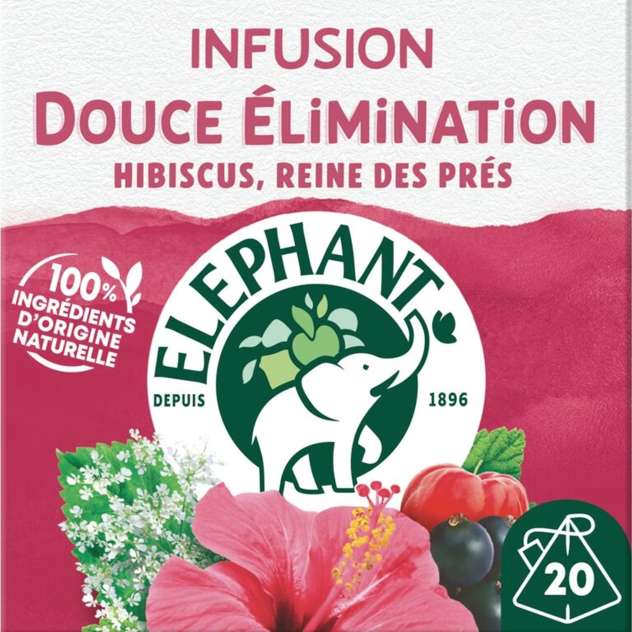 Voir la diapositive 2 : ELEPHANT Infusion à l'hibiscus Douce élimination 20 sachets 36g