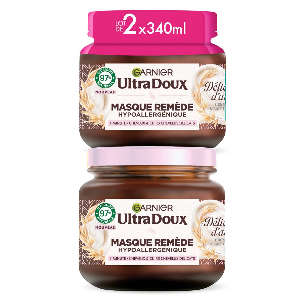 ULTRA DOUX Masque remède hypoallergénique crème de riz et lait d'avoine 2x340ml