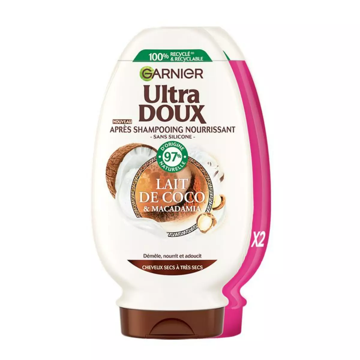 ULTRA DOUX Après-shampooing nourrissant lait de coco et macadamia cheveux secs à très secs 2x250ml