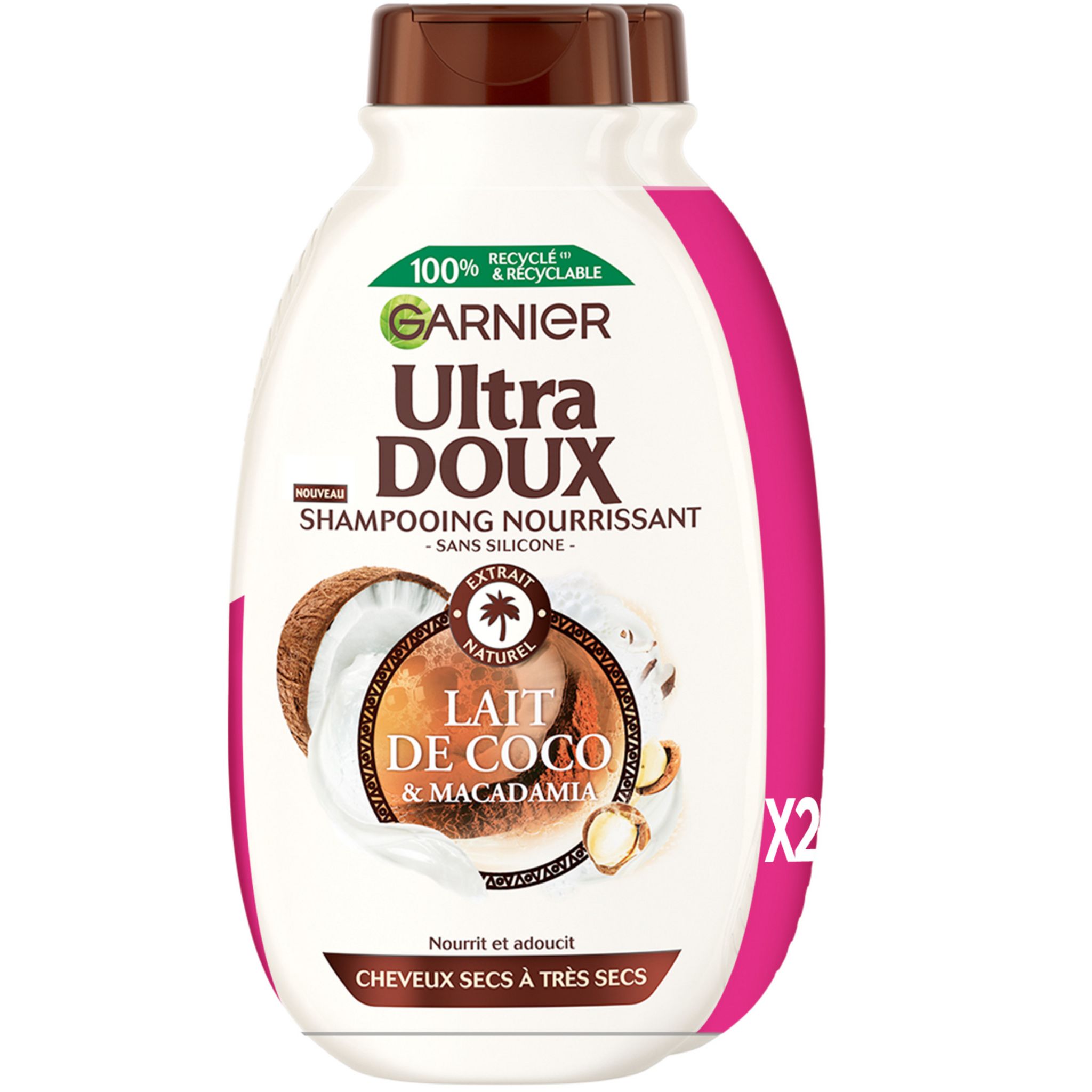 ULTRA DOUX Shampooing nourrissant lait de coco et macadamia 2x300ml pas ...
