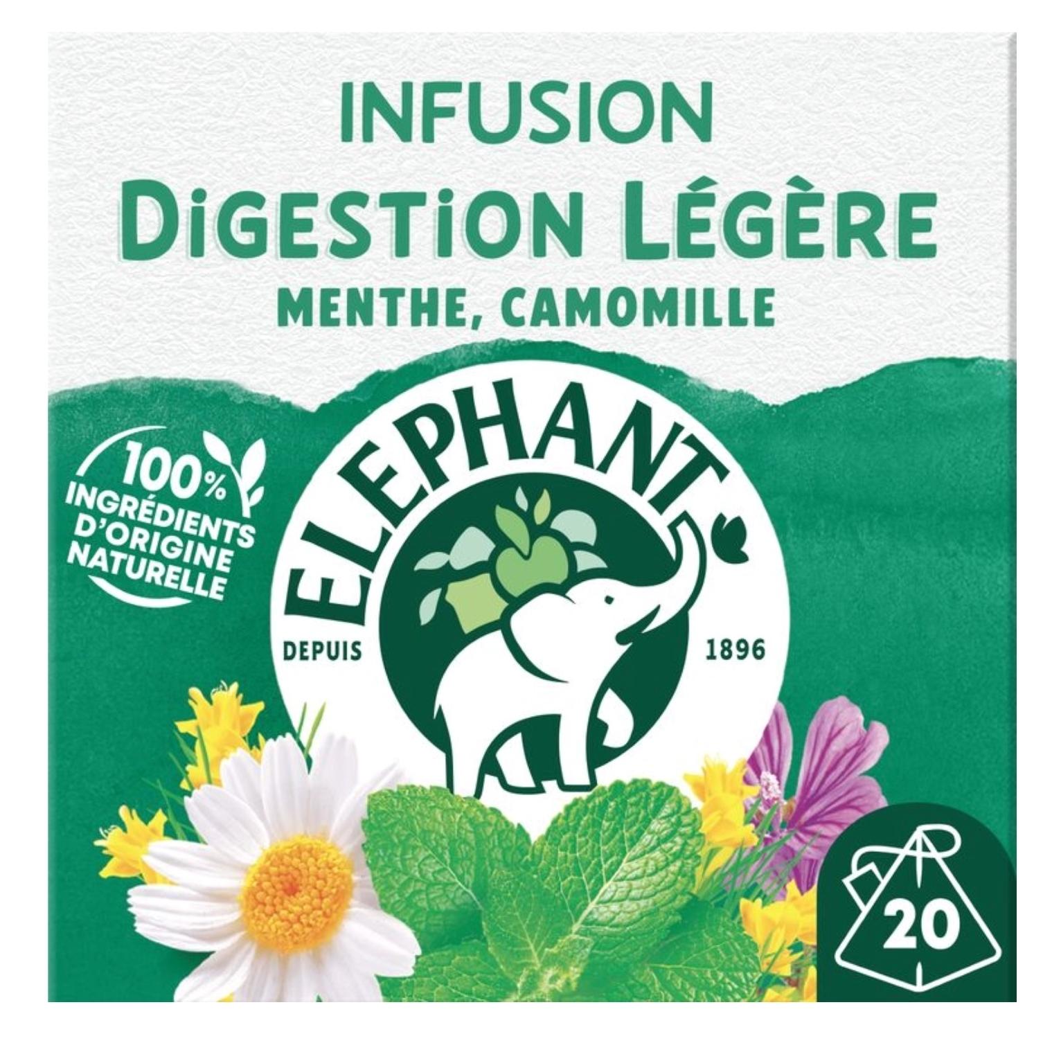 Voir la diapositive 2 : ELEPHANT Infusion à la menthe Digestion légère 20 sachets 32g
