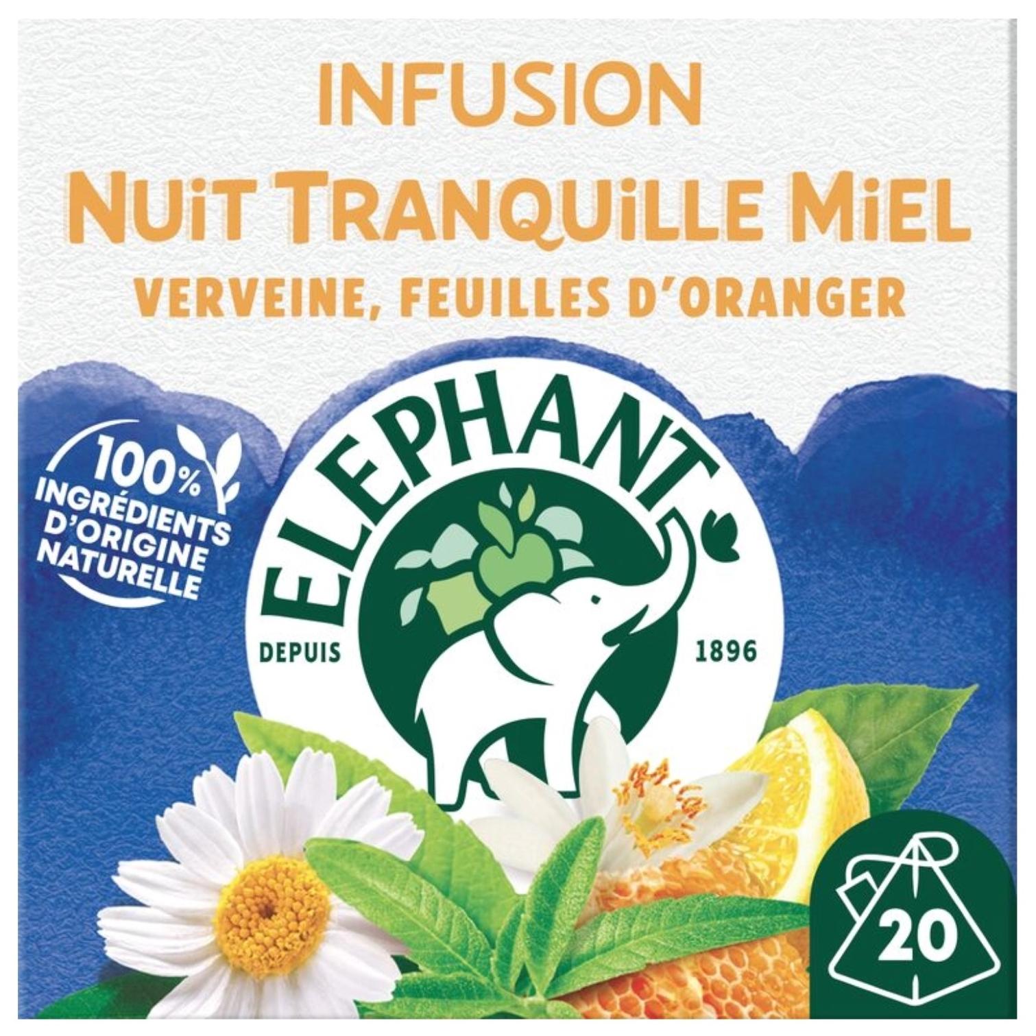 Voir la diapositive 2 : ELEPHANT Infusion nuit tranquille miel 20 sachets 30g