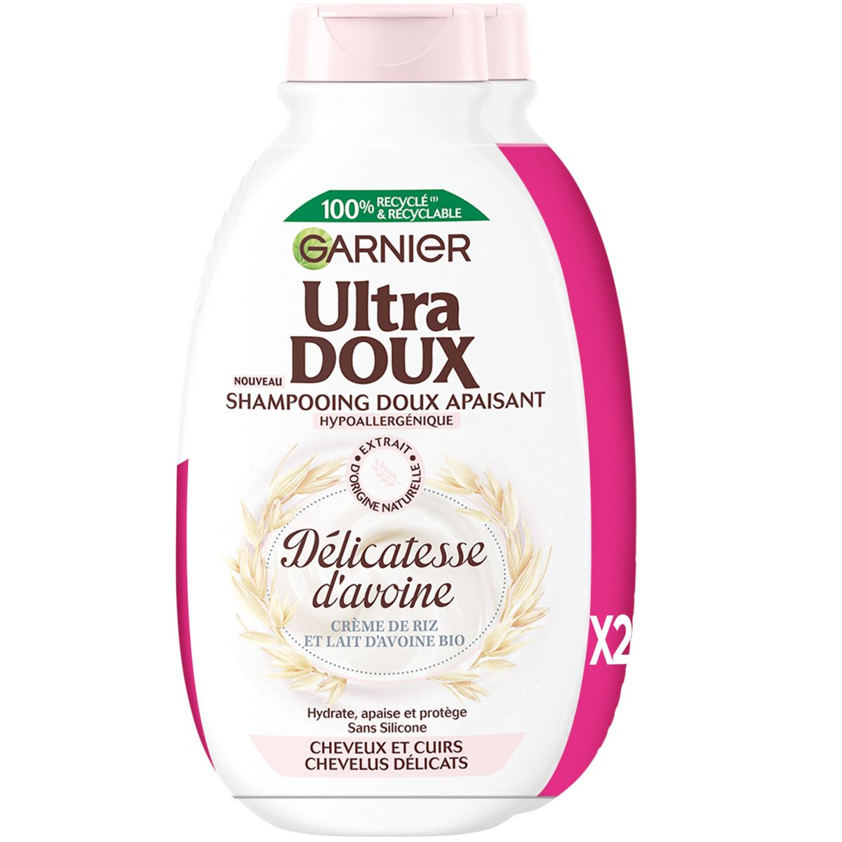ULTRA DOUX Shampooing doux apaisant crème de riz et lait d'avoine bio 2x300ml