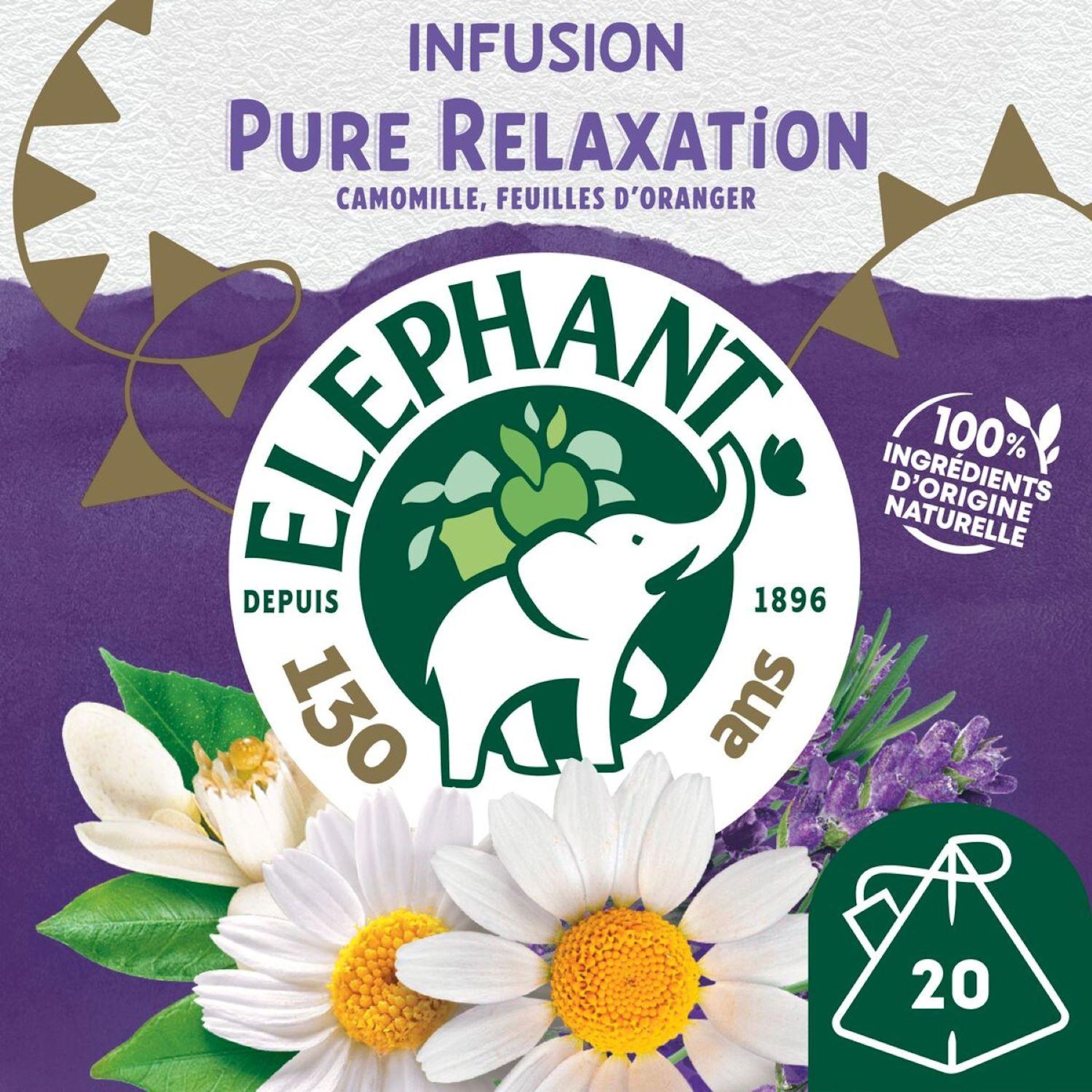Voir la diapositive 2 : ELEPHANT Infusion à la camomille Pure Relaxation 20 sachets 32g