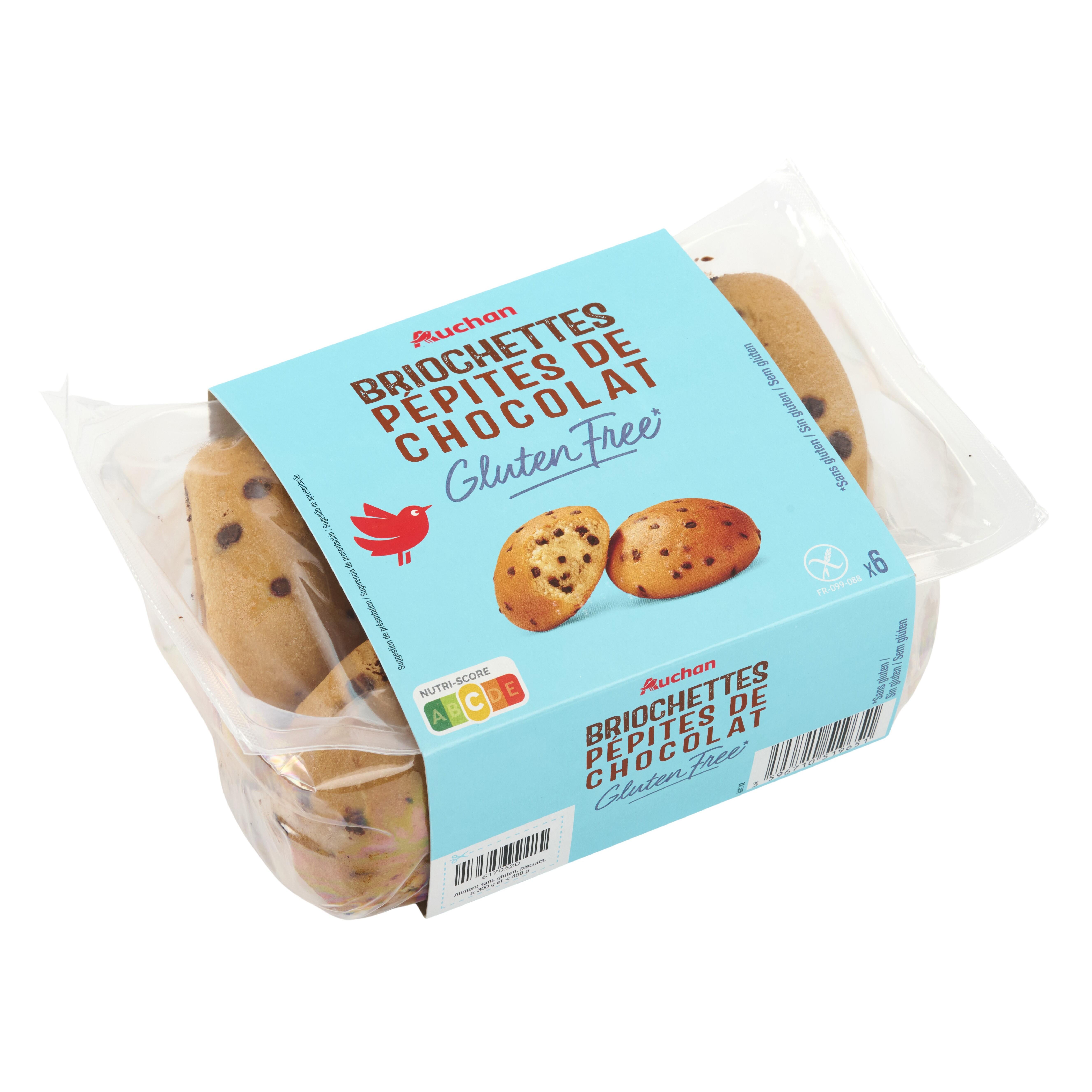 Voir la diapositive 3 : AUCHAN Briochettes aux pépites de chocolat sans gluten 6 pièces 300g