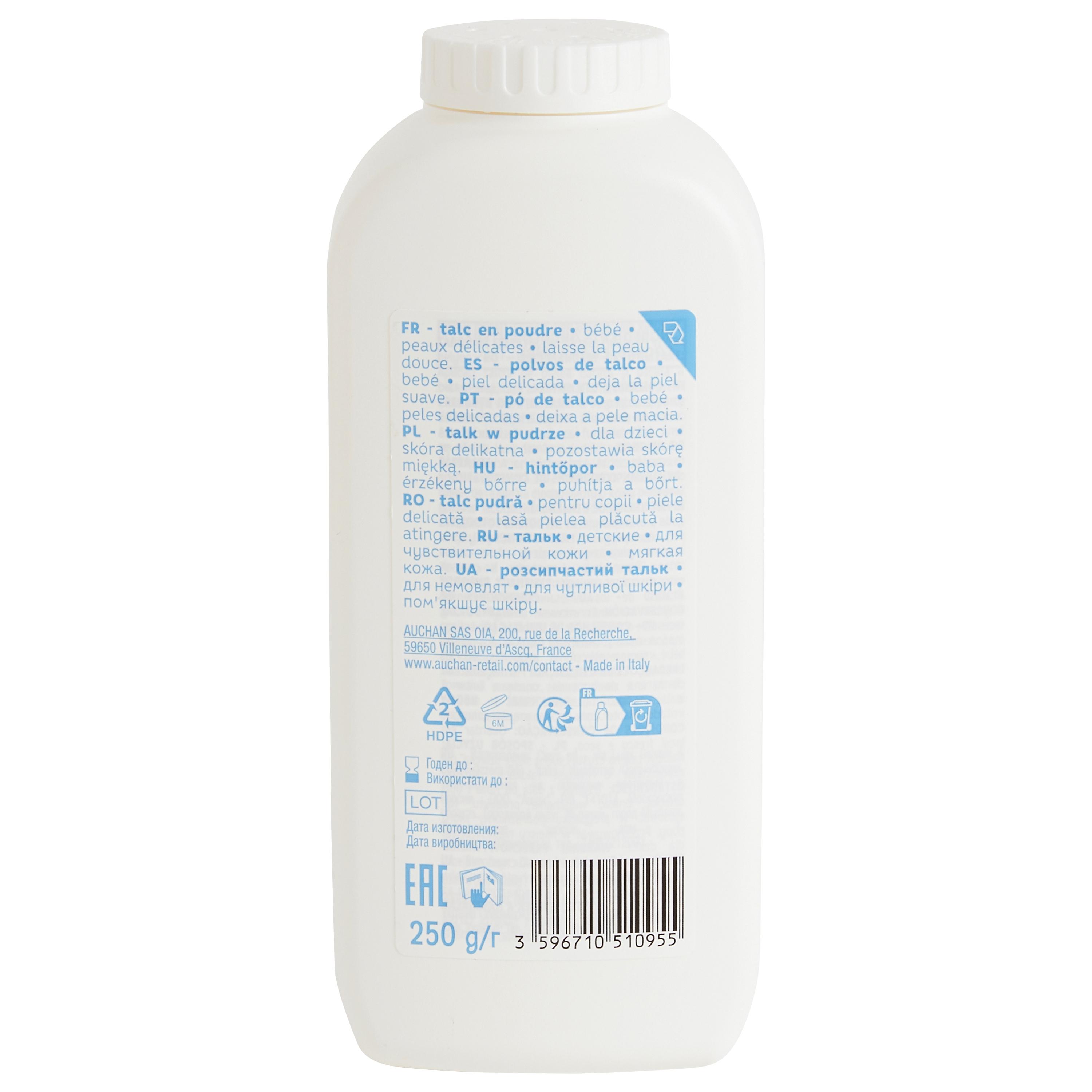 Voir la diapositive 2 : AUCHAN BABY Talc en poudre pour peaux délicates 250g