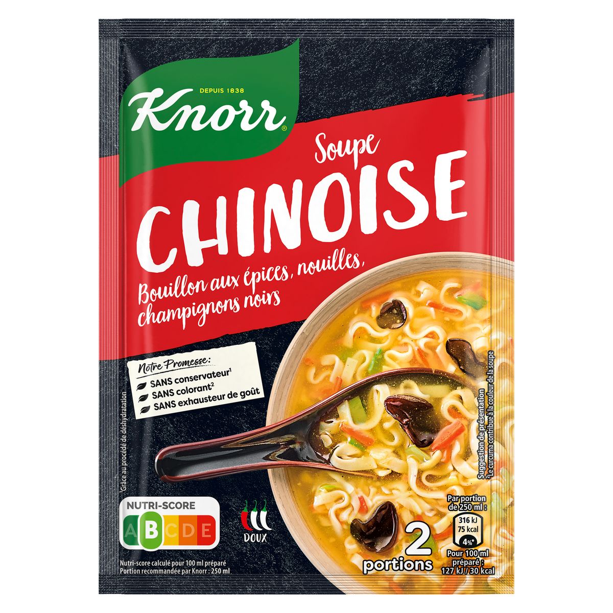 KNORR Soupe chinoise deshydratée nouilles et champignons noirs 2 personnes 45g