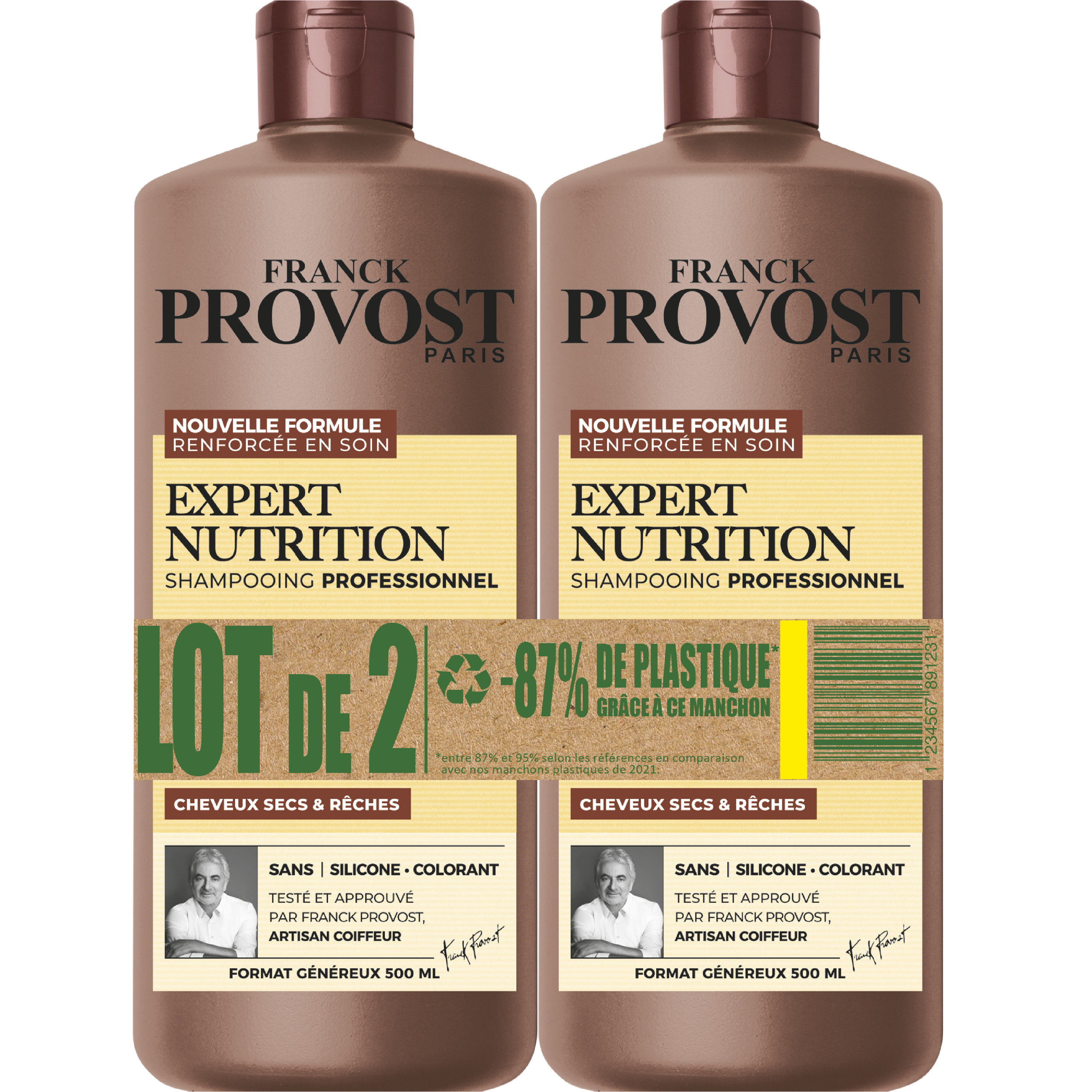 FRANCK PROVOST Expert nutrition shampooing professionnel cheveux secs et rêches 2x500ml