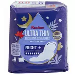 AUCHAN Ultra thin serviettes hygiéniques nuit ultra fines 9 serviettes