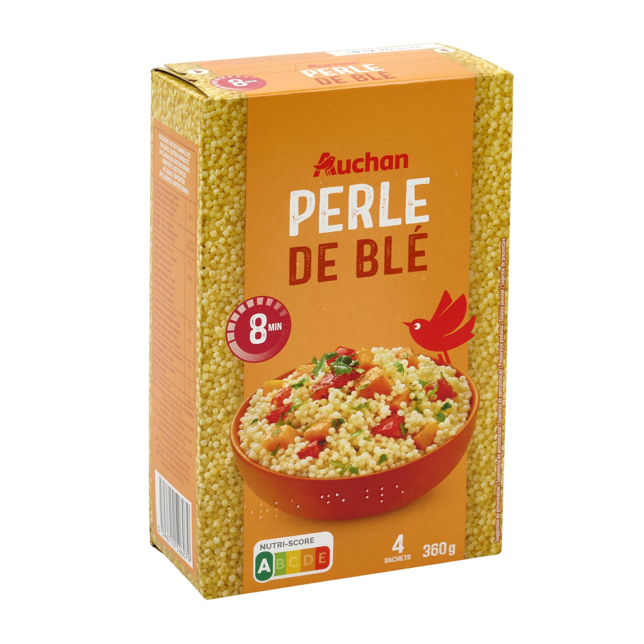 Voir la diapositive 3 : AUCHAN Perle de blé 4 sachets 360g
