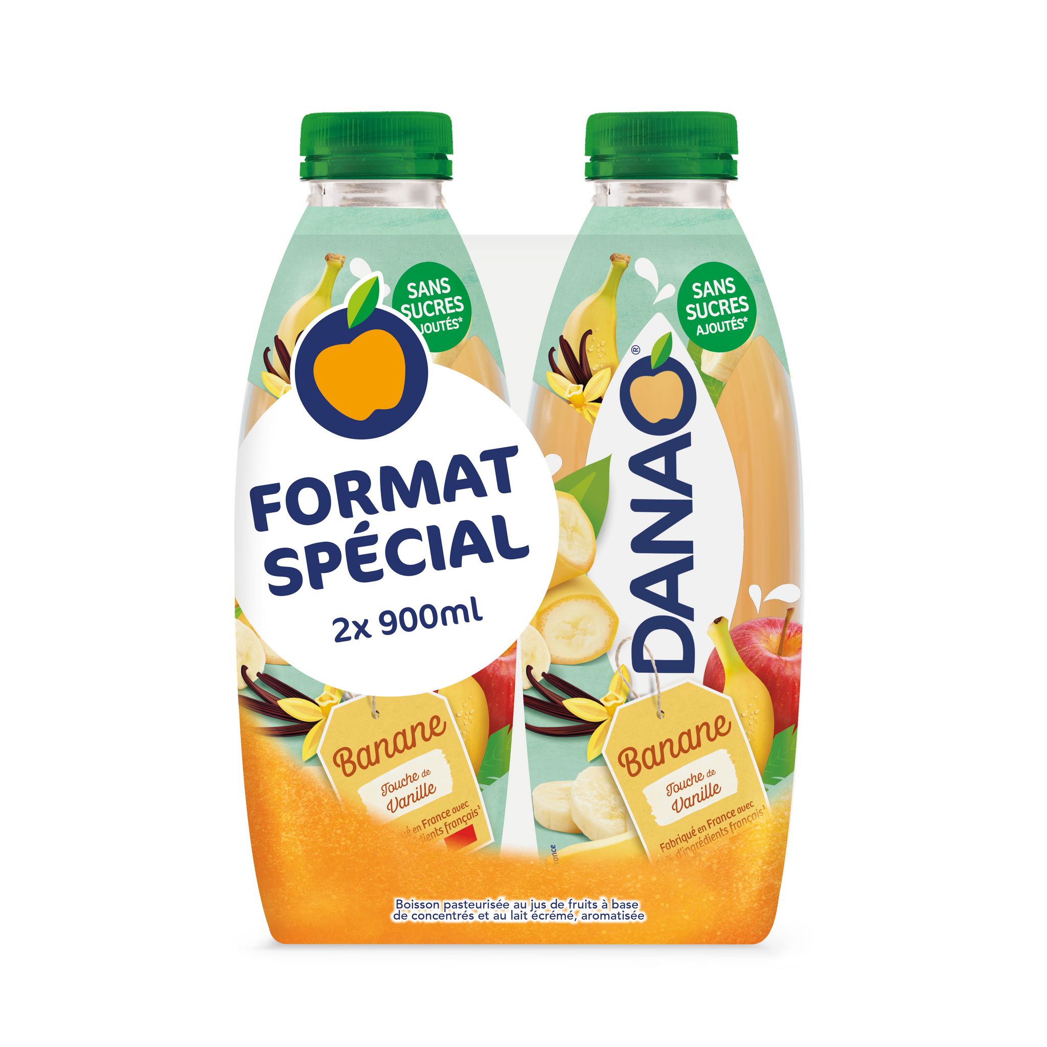 DANAO Boisson au jus de fruits et lait écrémé aromatisé banane vanille 2x90cl 180cl