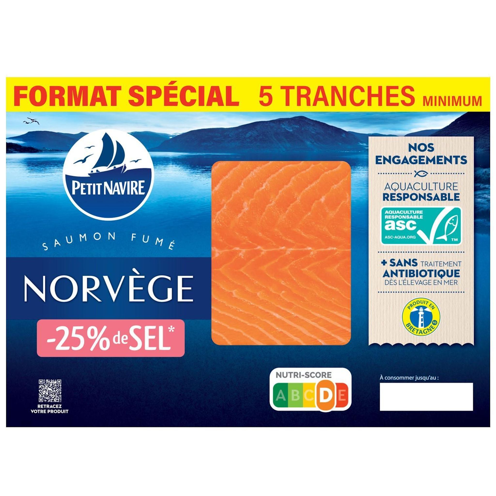 PETIT NAVIRE Saumon fumé de Norvège -25% de sel 5 tranches 145g