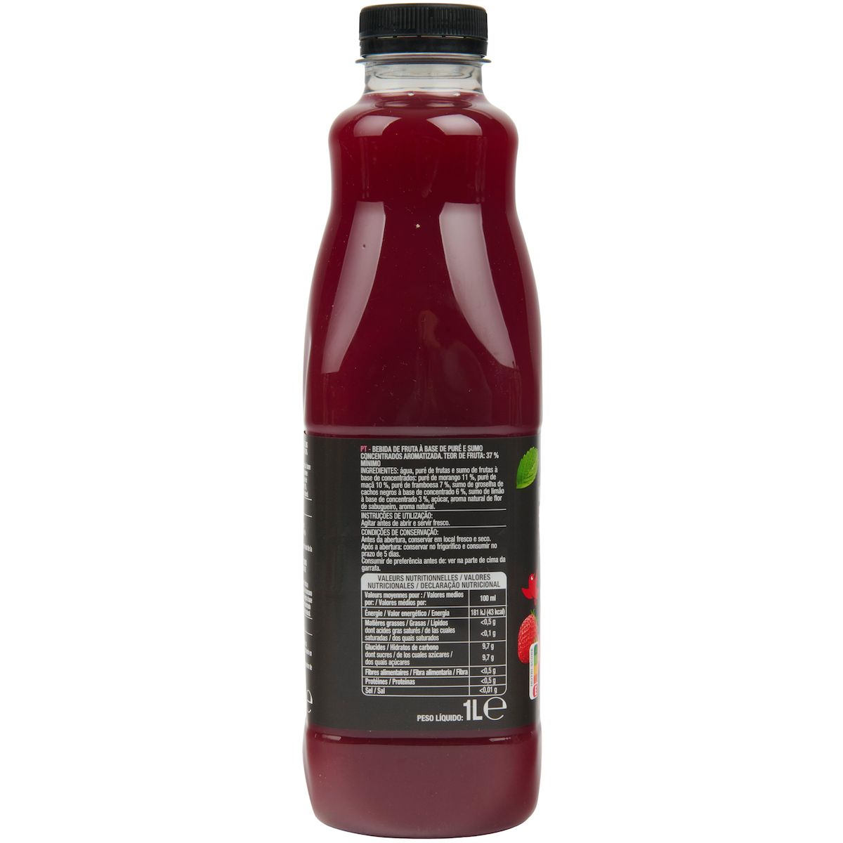 AUCHAN Instant Gourmand Nectar fraise framboise et fleur de sureau 1l